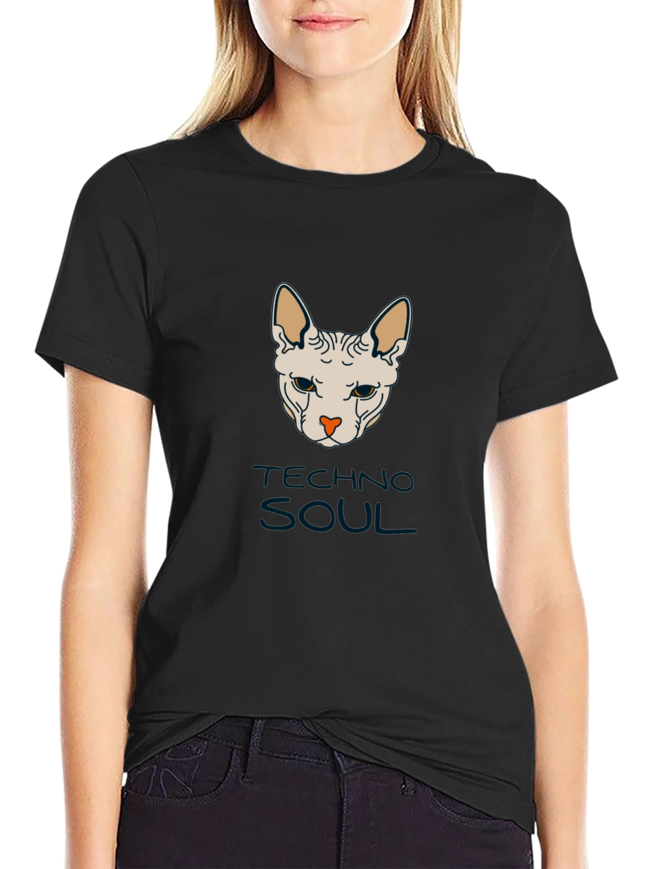 Techno Soul Sphynx Cat Graphic Tee - Black