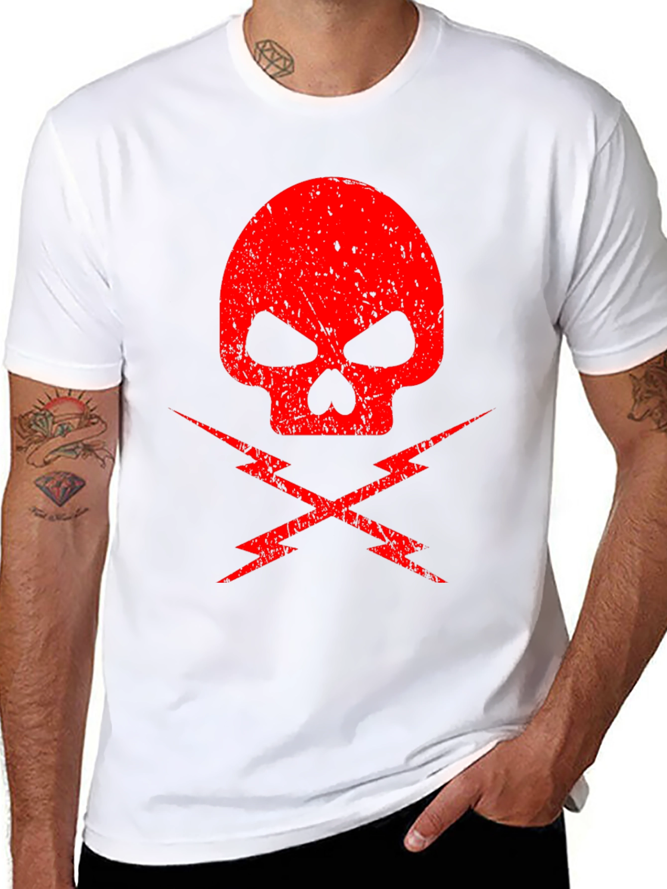 Red Skull & Lightning Bolt Graphic Black T-Shirt