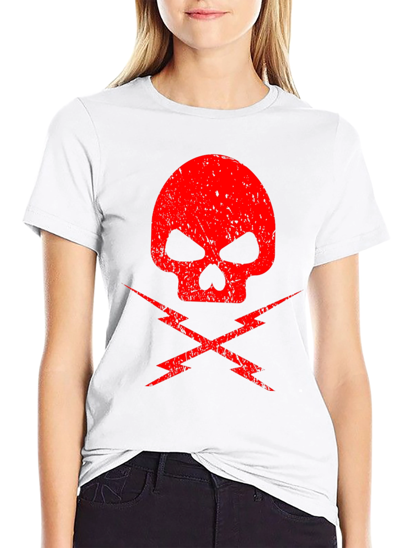 Red Skull & Lightning Bolt Graphic Black T-Shirt