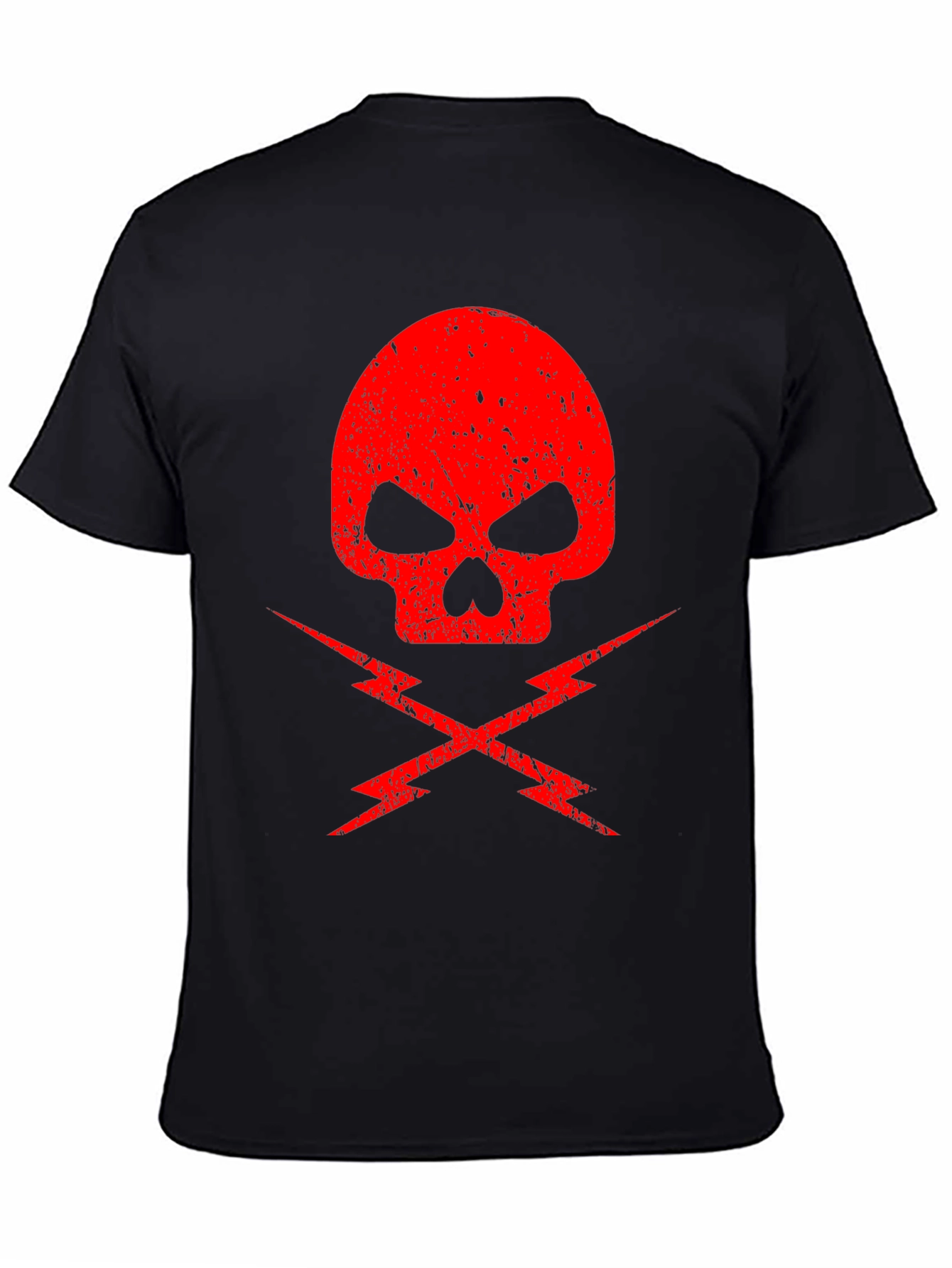 Red Skull & Lightning Bolt Graphic Black T-Shirt