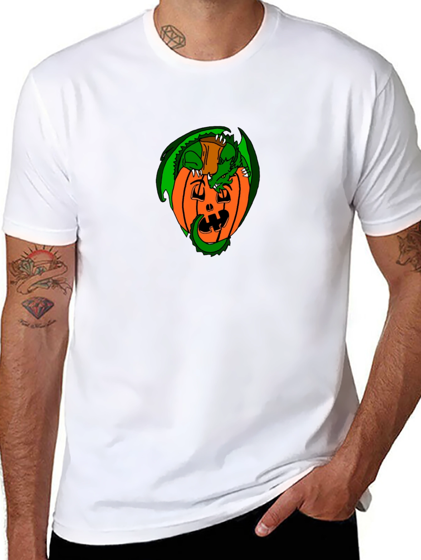 Dragon on Pumpkin Graphic T-Shirt - Halloween Style
