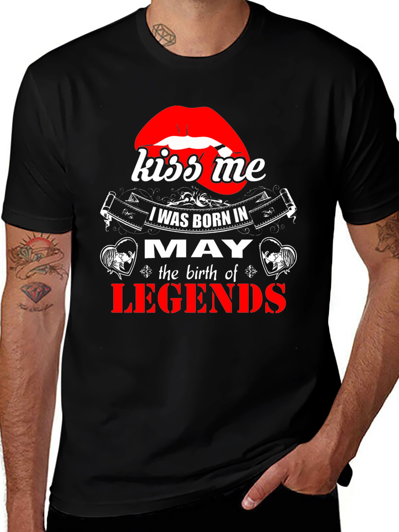 May Birthday Legends T-Shirt - Kiss Me Lips Graphic