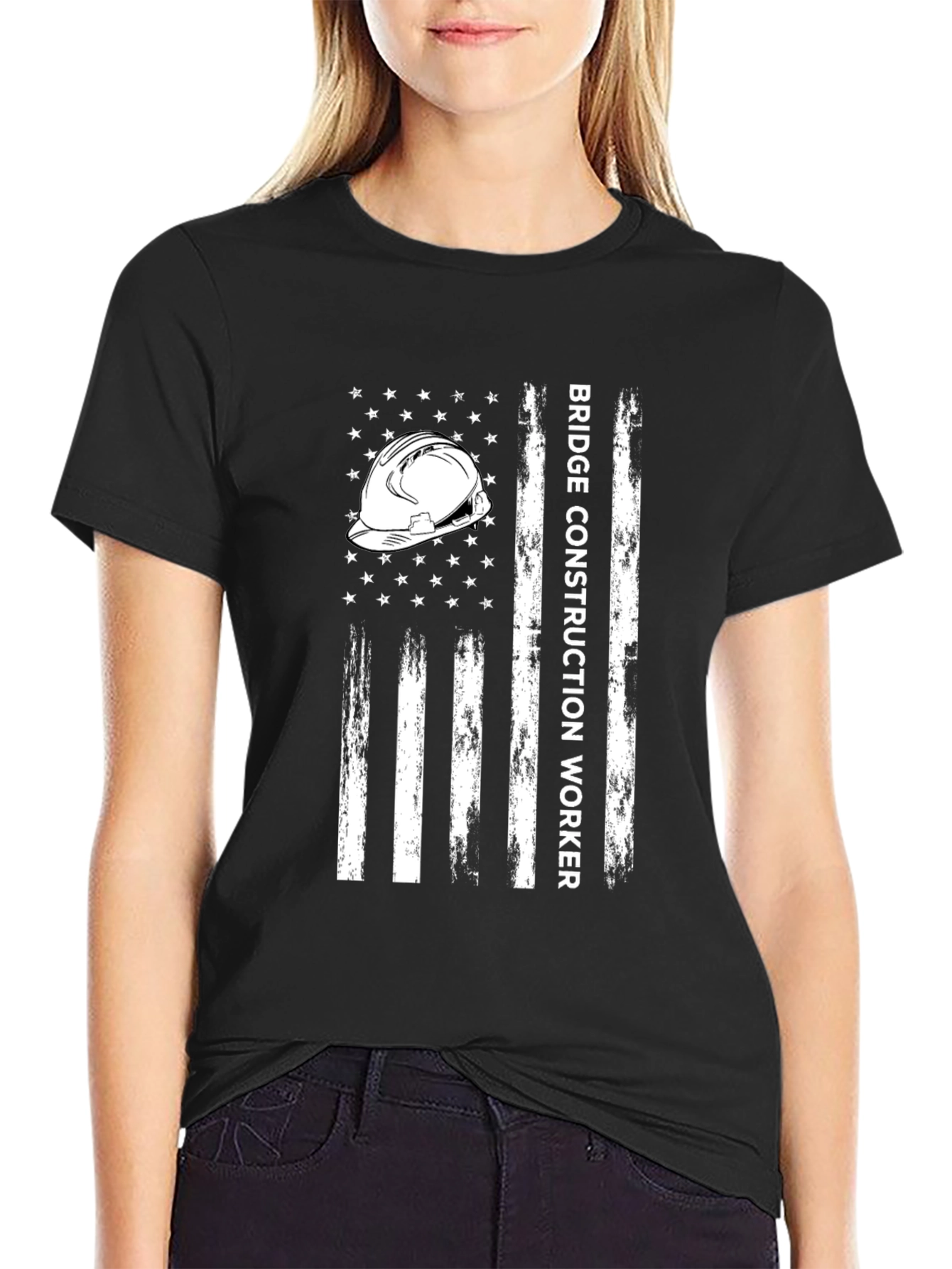 Bridge Construction Worker T-Shirt - American Flag Style
