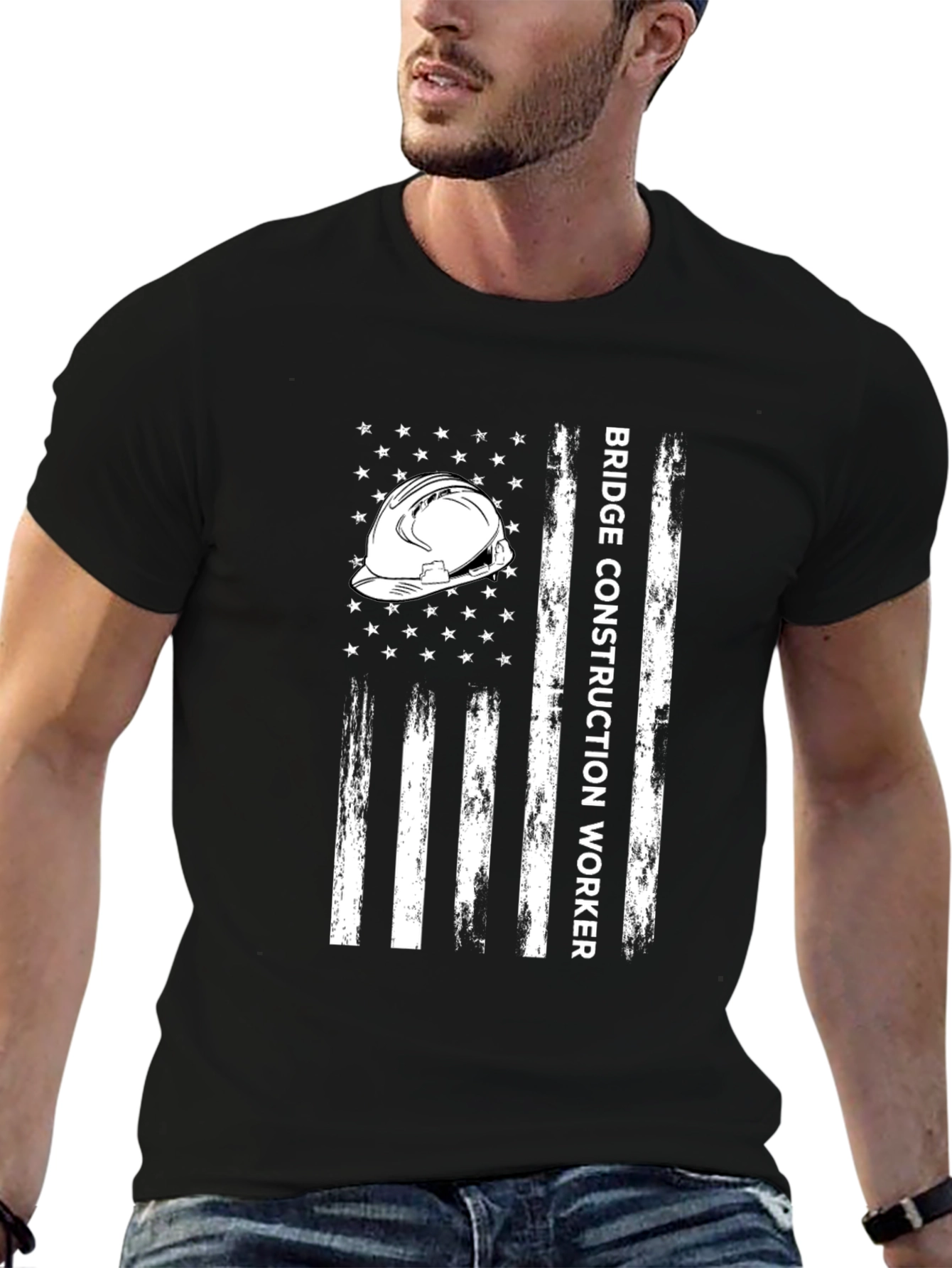 Bridge Construction Worker T-Shirt - American Flag Style
