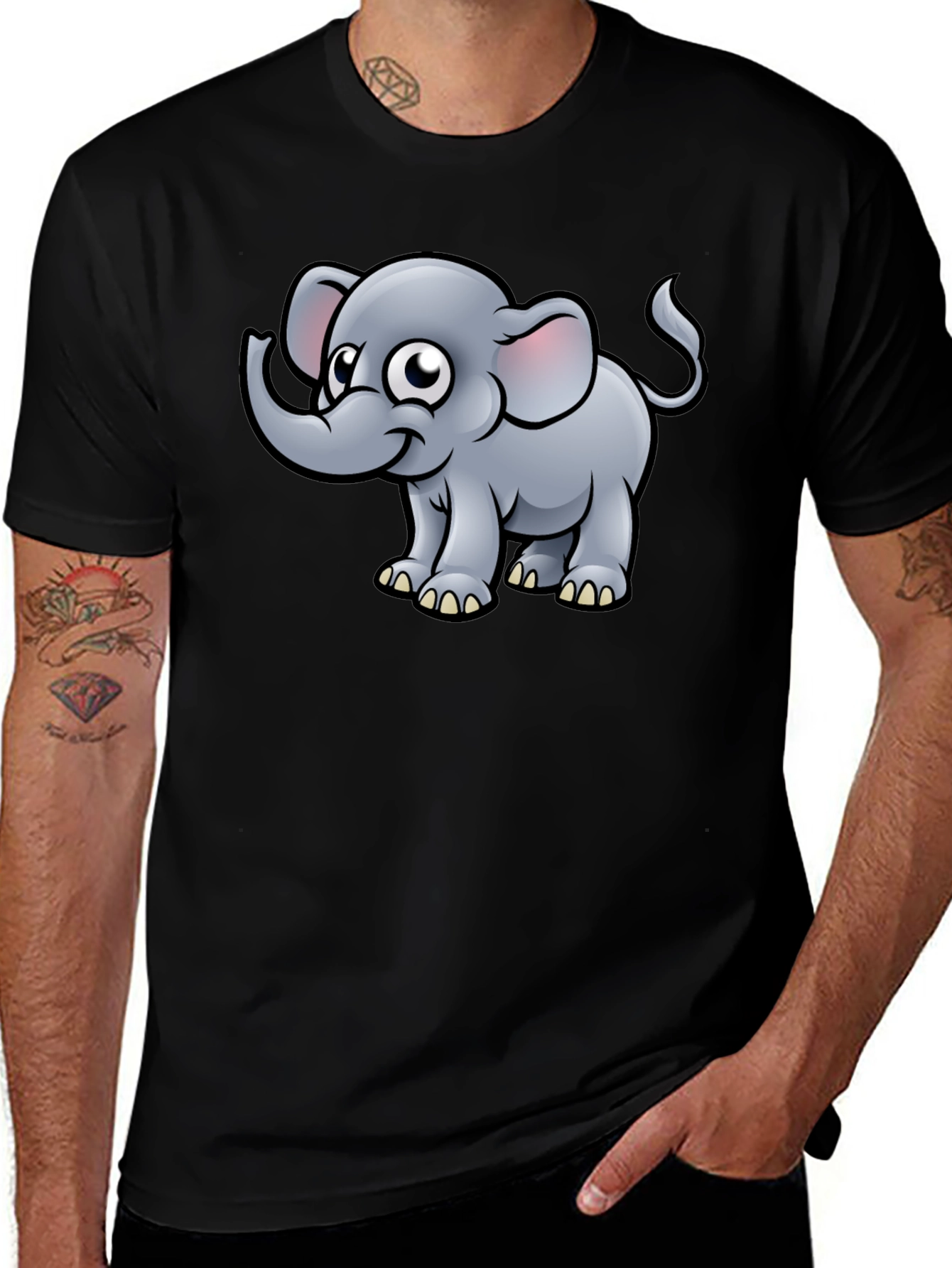 Cartoon Elephant Black T-Shirt