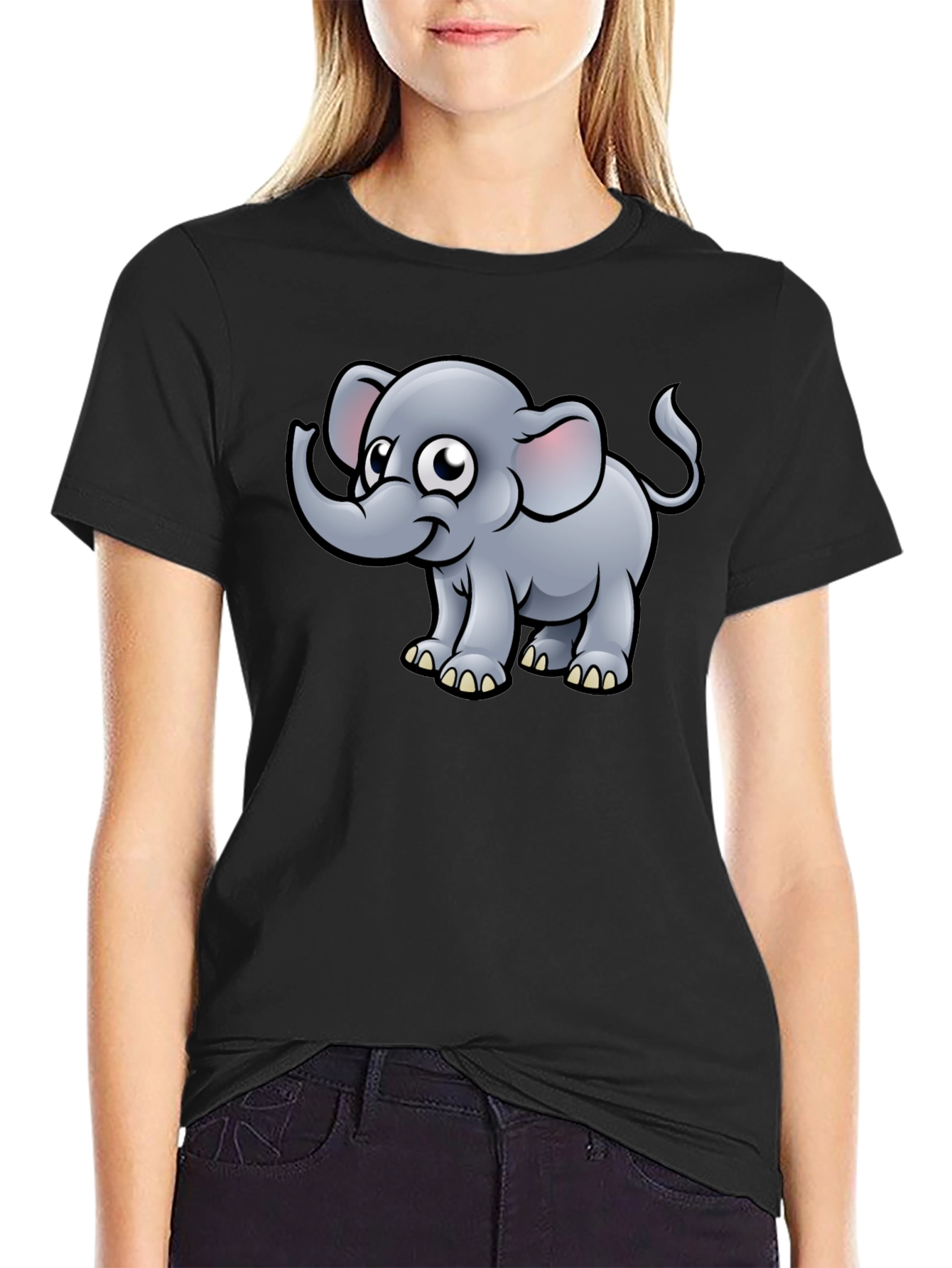Cartoon Elephant Black T-Shirt