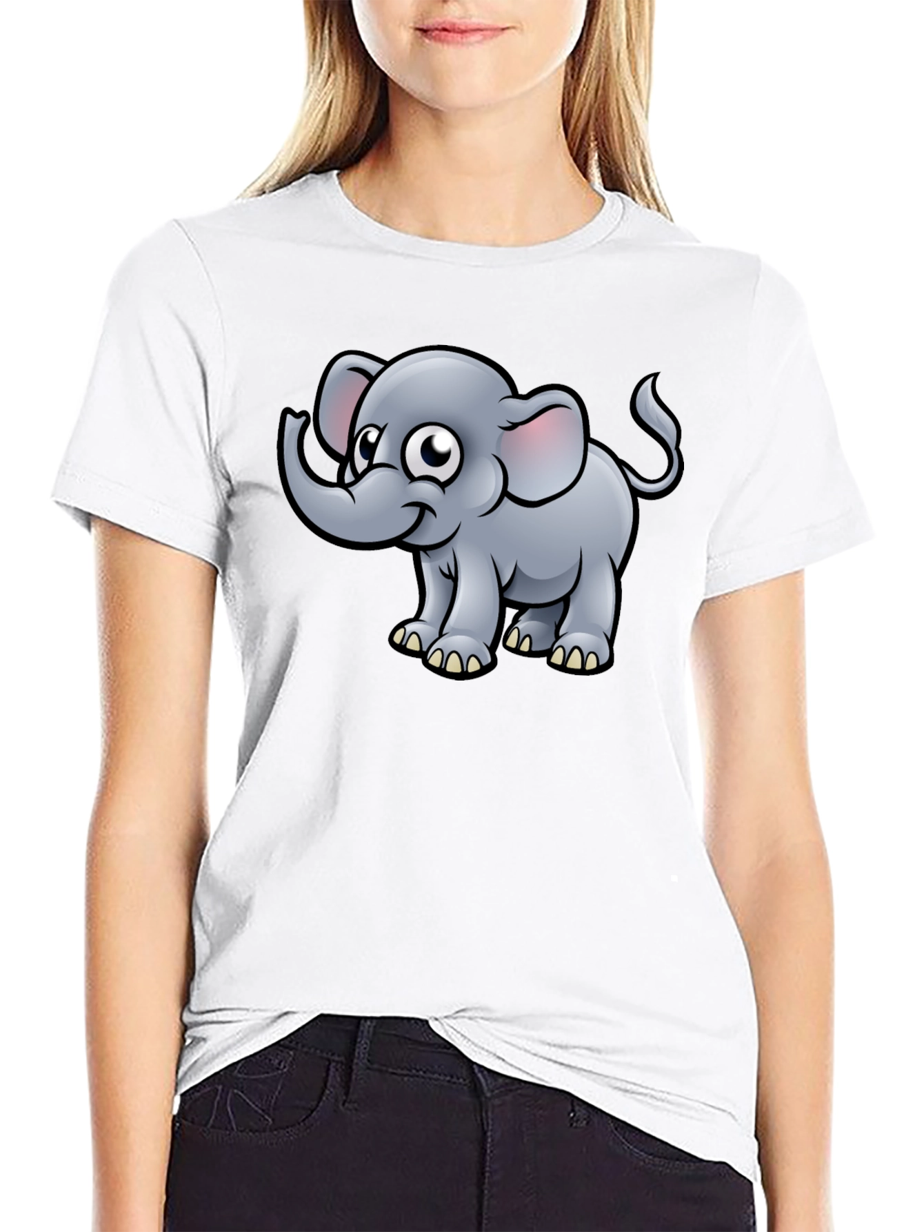 Cartoon Elephant Black T-Shirt