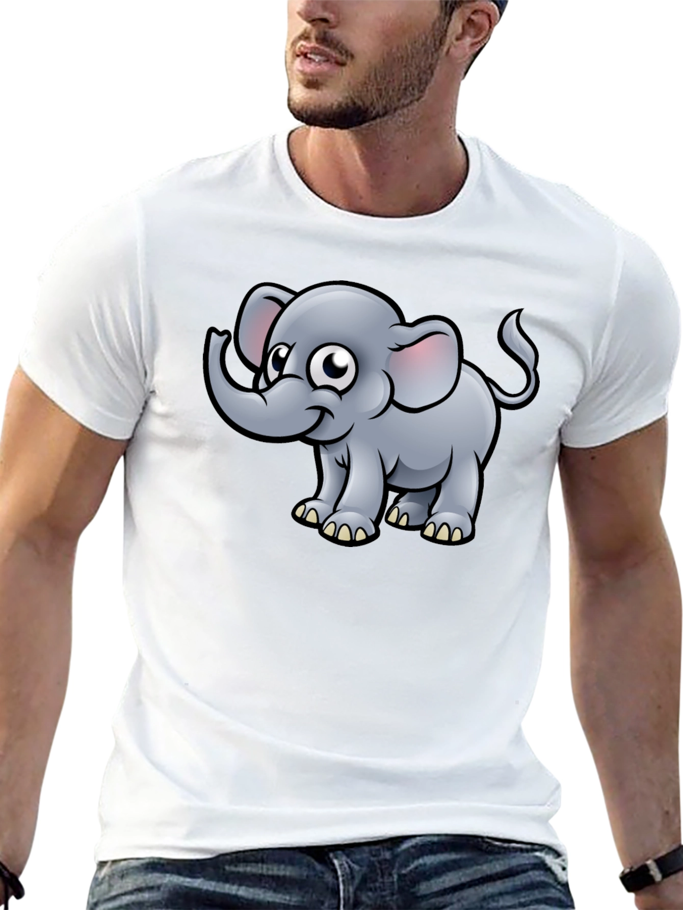 Cartoon Elephant Black T-Shirt
