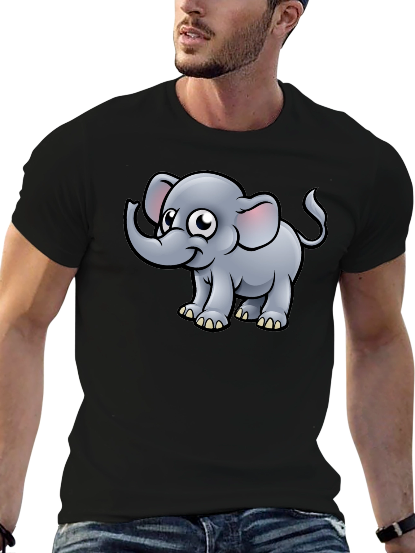 Cartoon Elephant Black T-Shirt