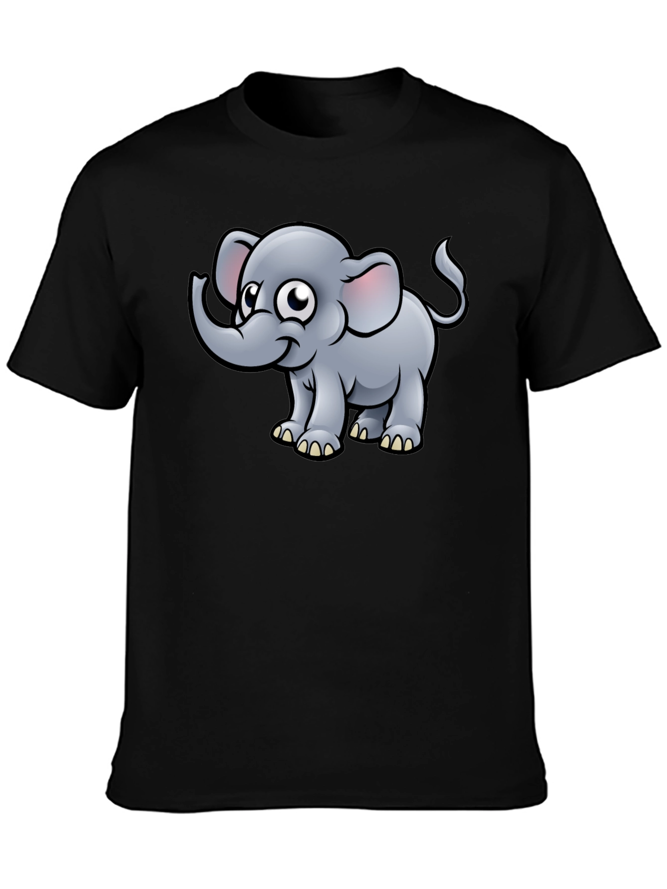 Cartoon Elephant Black T-Shirt