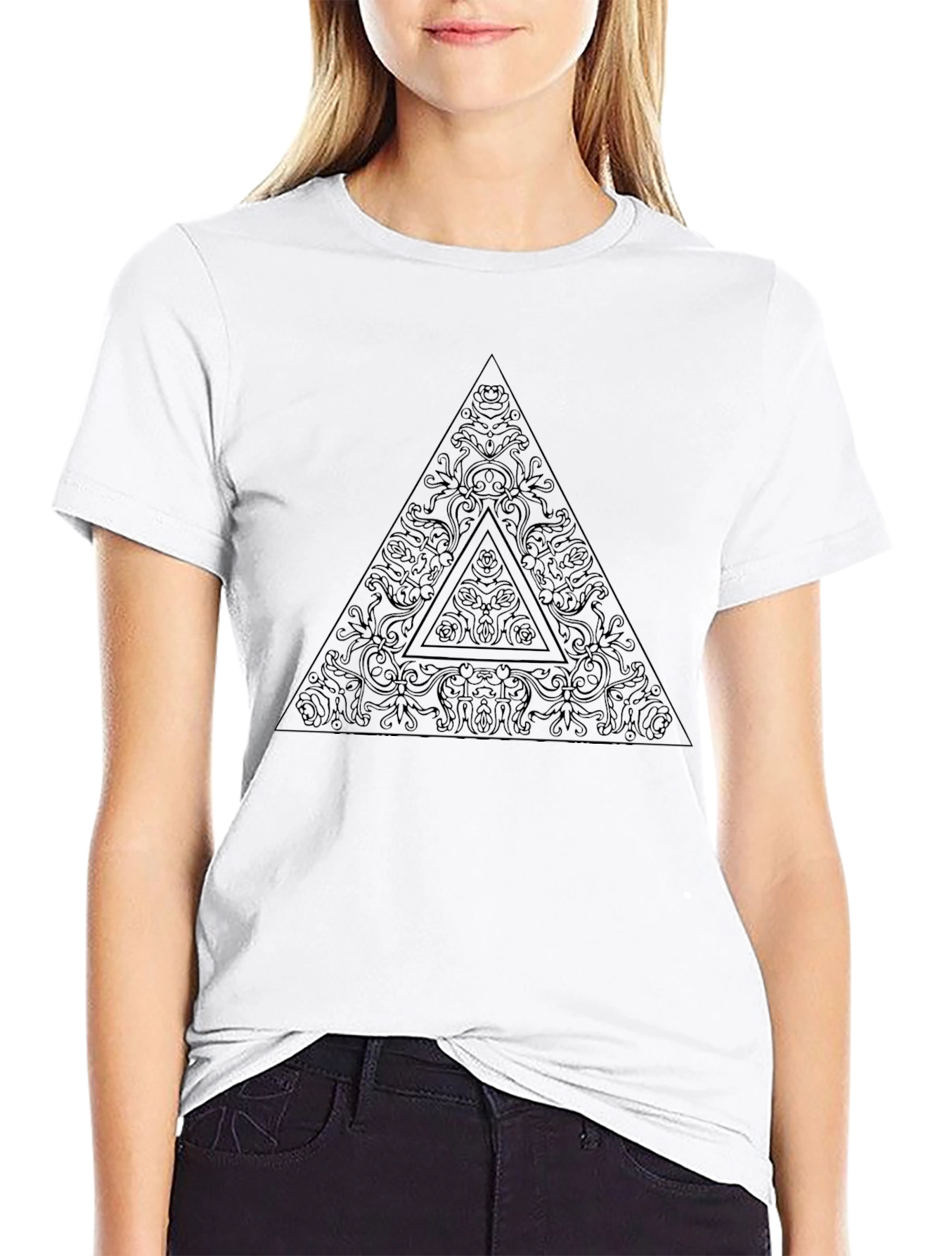 Black T-Shirt with Geometric Triangle Print