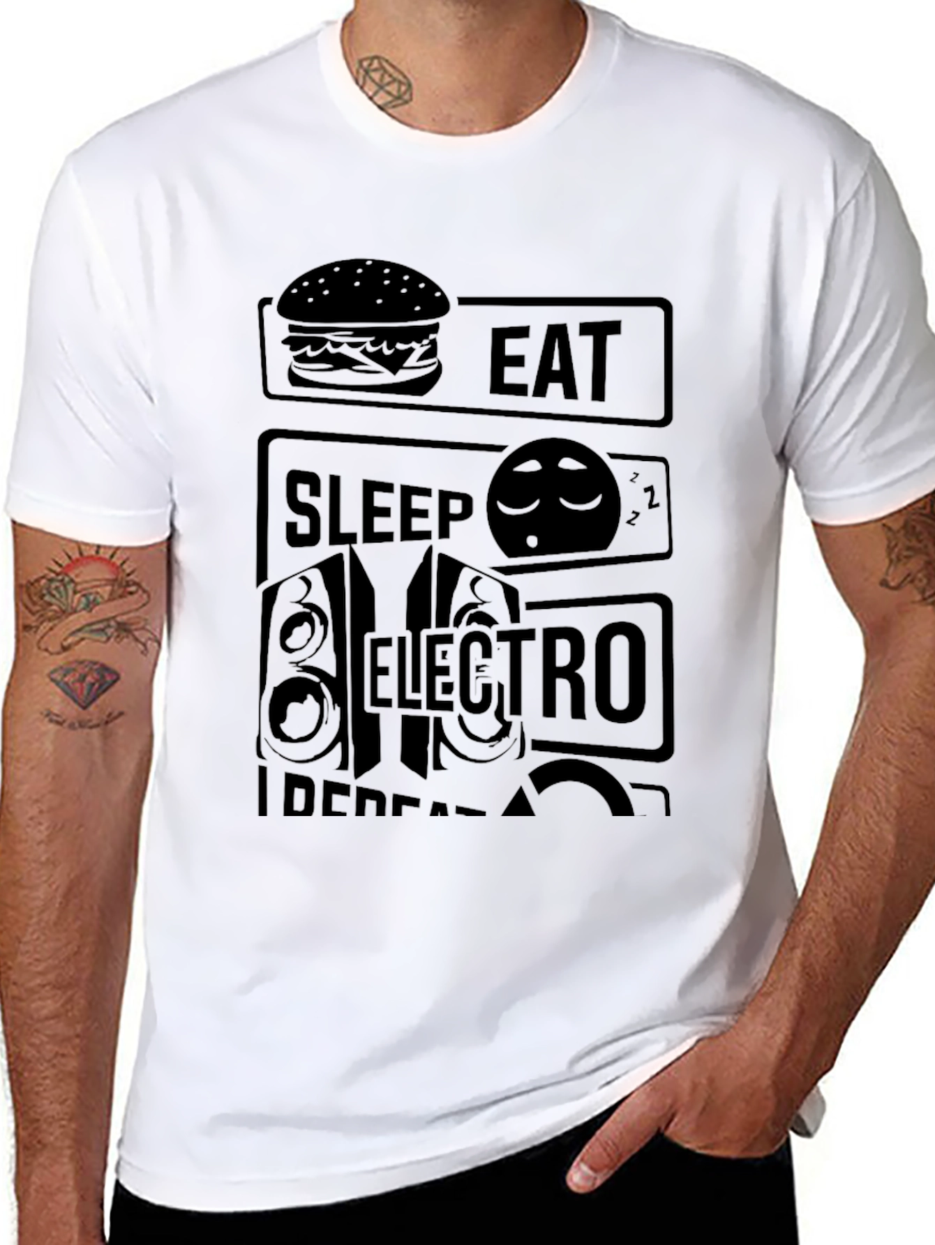 Eat Sleep Electro Repeat Black Graphic T-Shirt