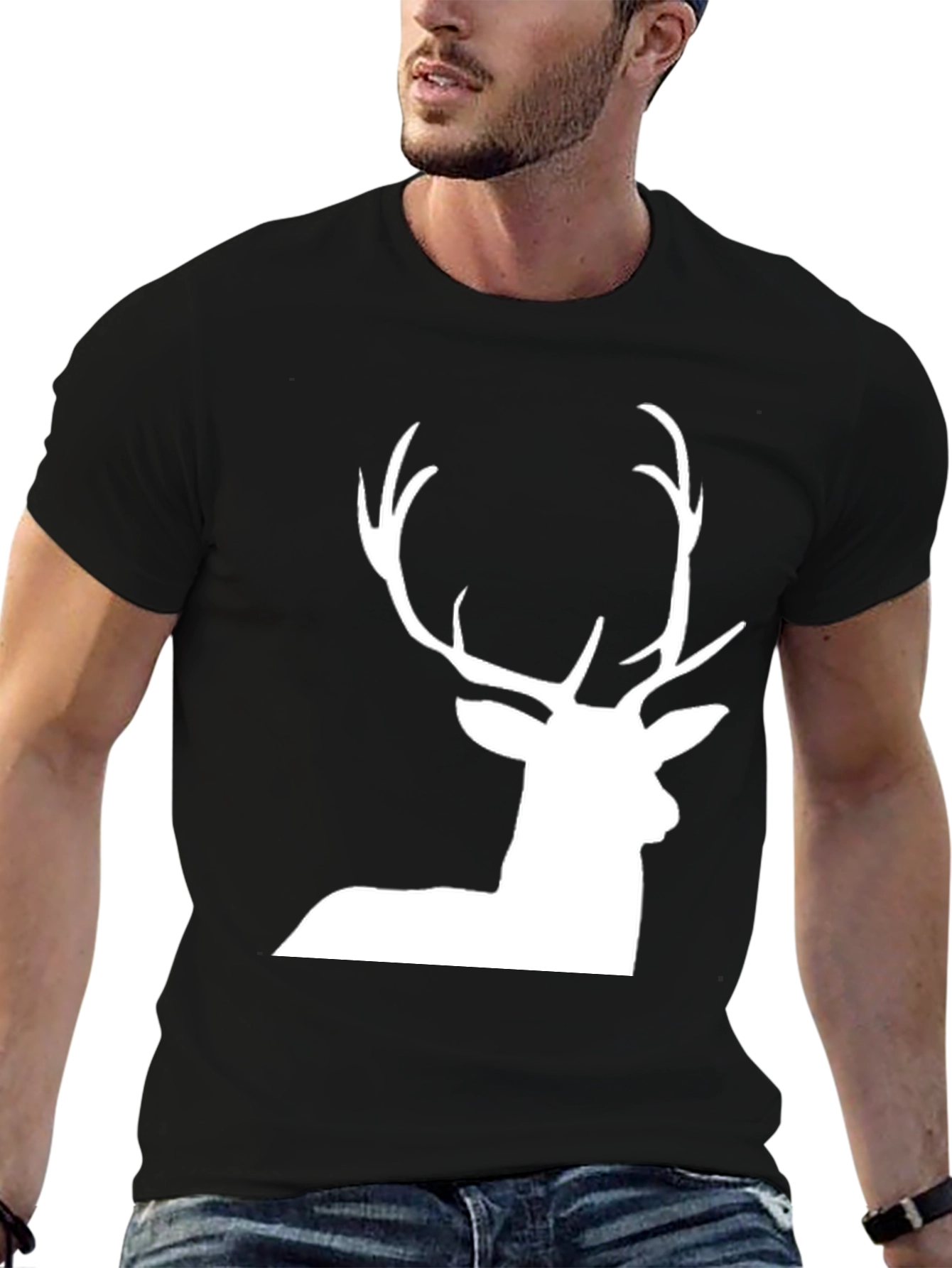 Deer Graphic Tee - Black Cotton T-Shirt