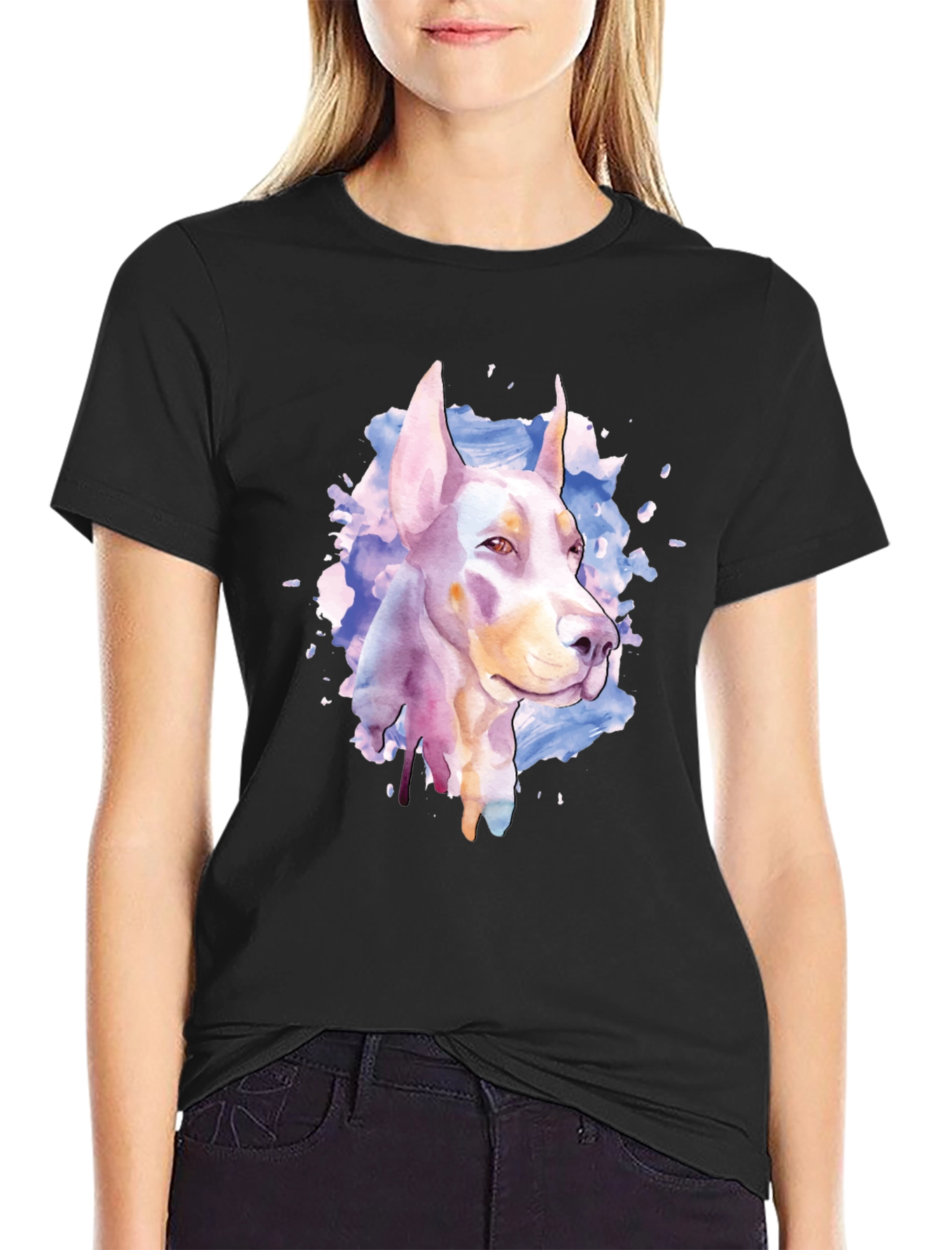Doberman Watercolor Graphic T-Shirt