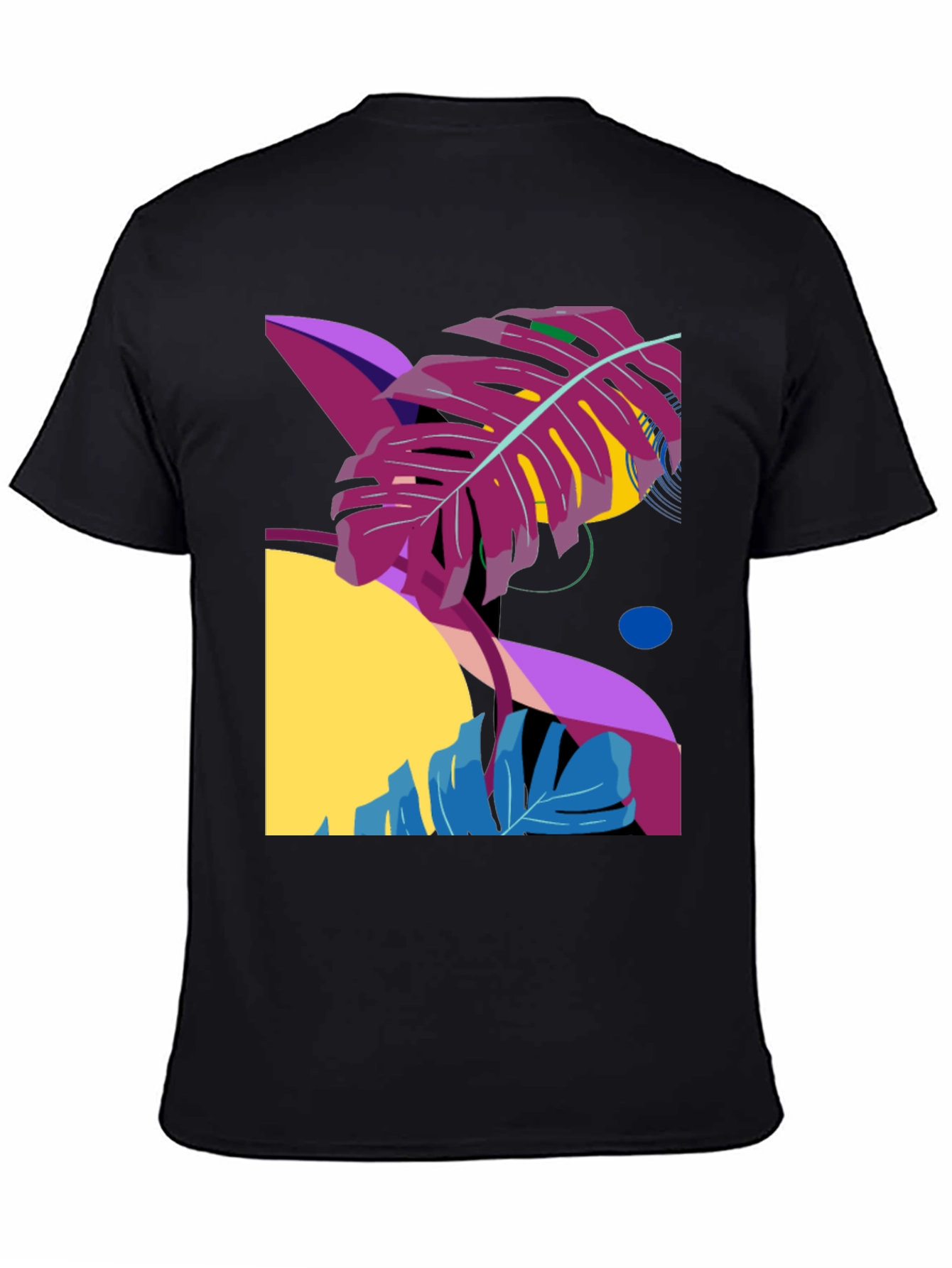 Abstract Tropical Leaf Graphic Tee - Black