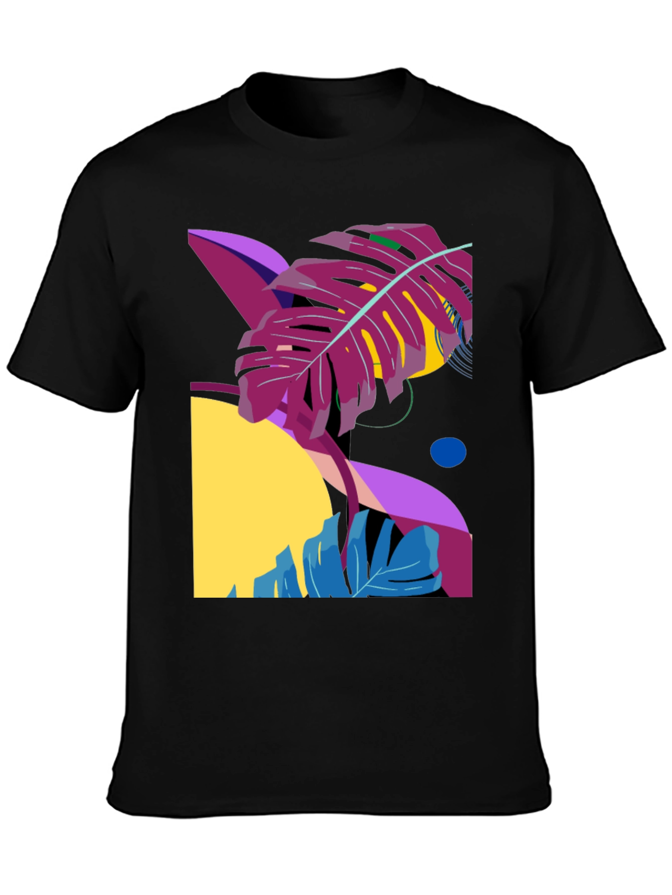 Abstract Tropical Leaf Graphic Tee - Black