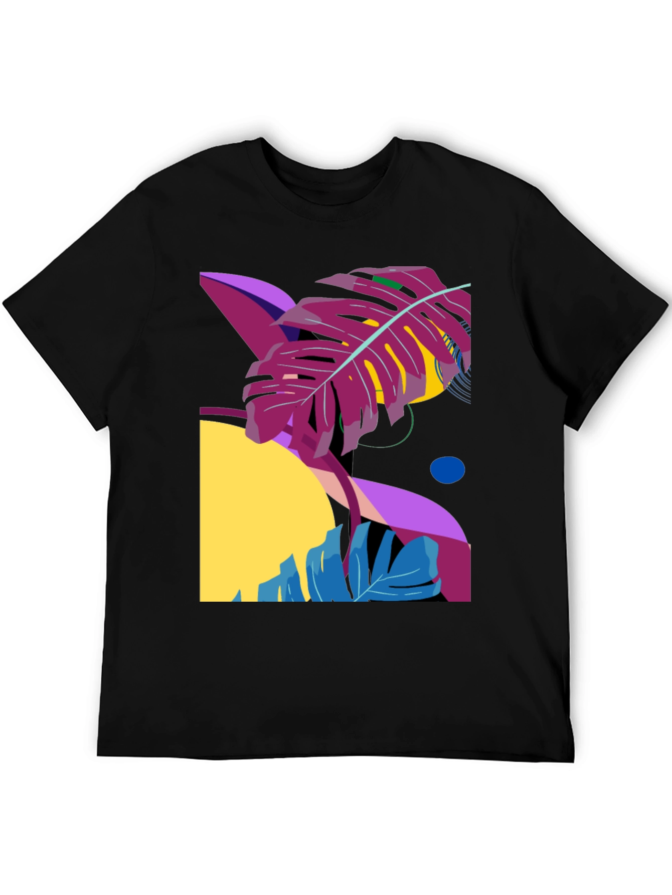 Abstract Tropical Leaf Graphic Tee - Black