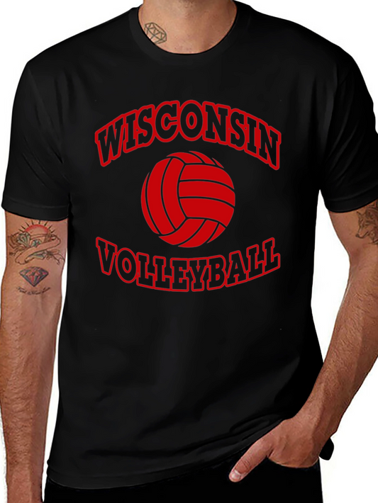 Wisconsin Volleyball Graphic Tee - Black Cotton T-Shirt