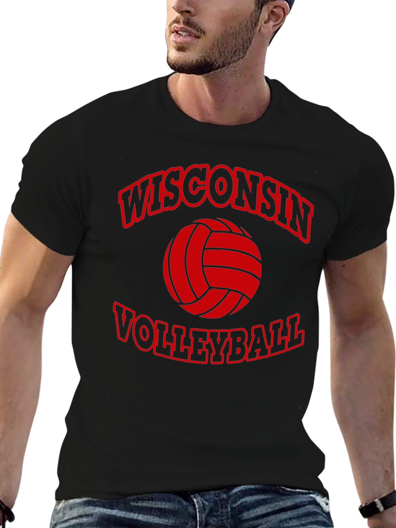 Wisconsin Volleyball Graphic Tee - Black Cotton T-Shirt