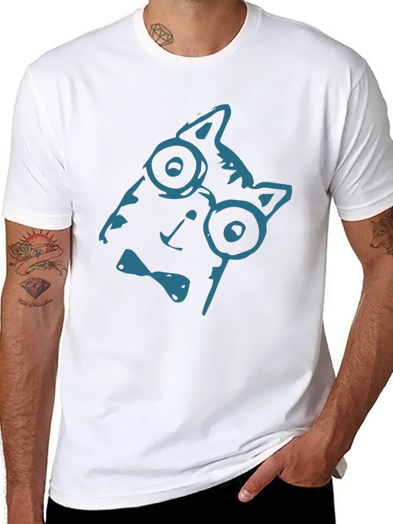 Cool Cat Tee - Quirky Glasses Bow Tie