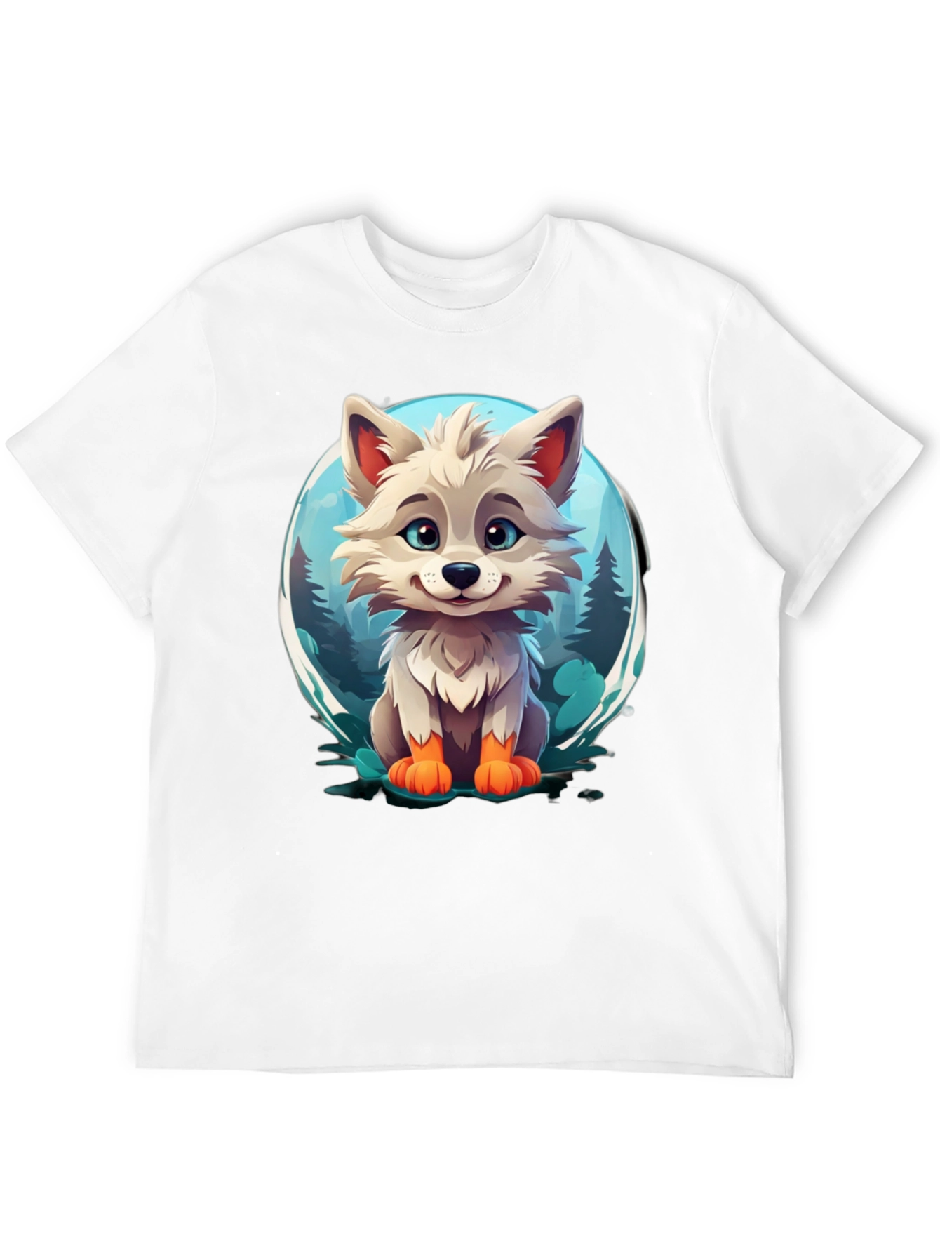 Cute Cartoon Wolf Graphic Tee - Black