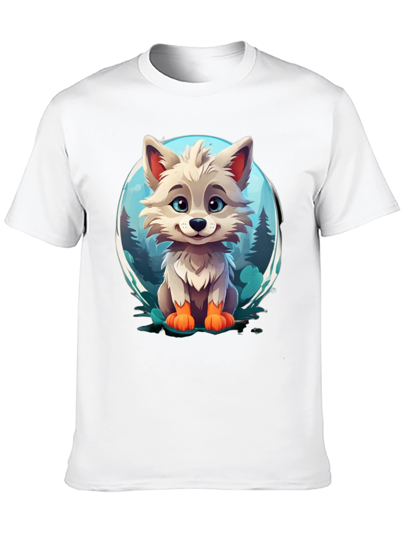 Cute Cartoon Wolf Graphic Tee - Black