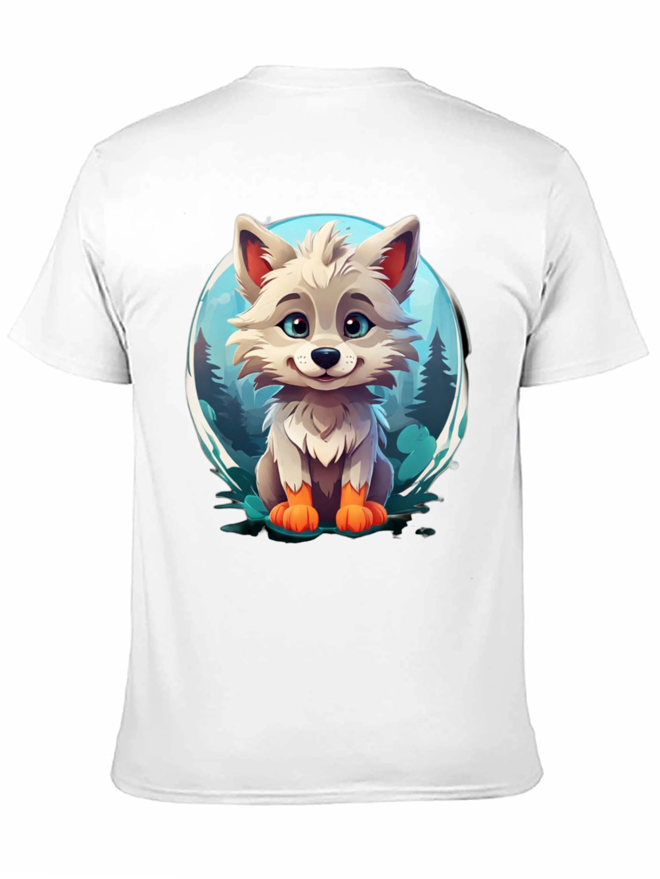 Cute Cartoon Wolf Graphic Tee - Black