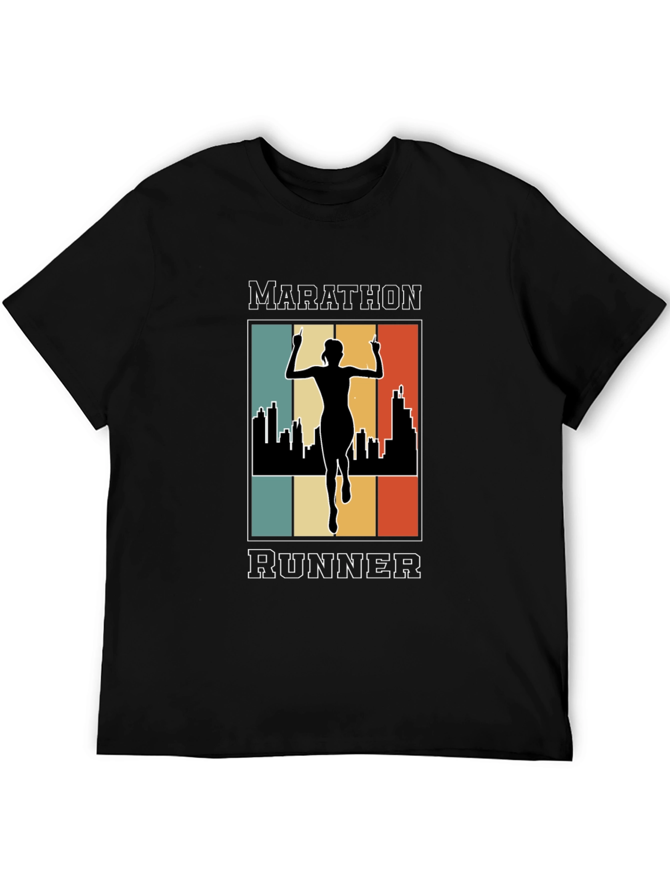 Marathon Runner Graphic T-Shirt - Retro Cityscape Design