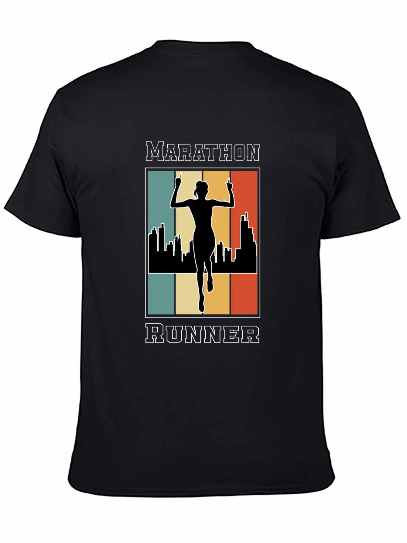Marathon Runner Graphic T-Shirt - Retro Cityscape Design