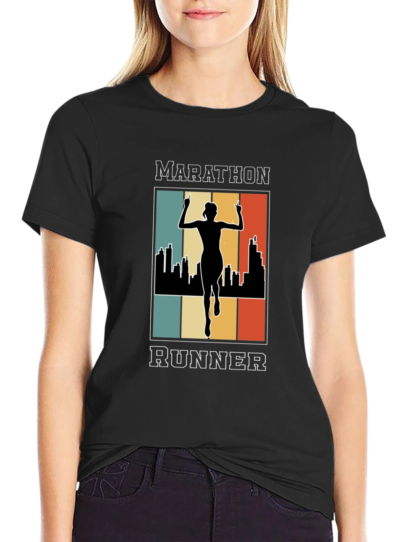 Marathon Runner Graphic T-Shirt - Retro Cityscape Design