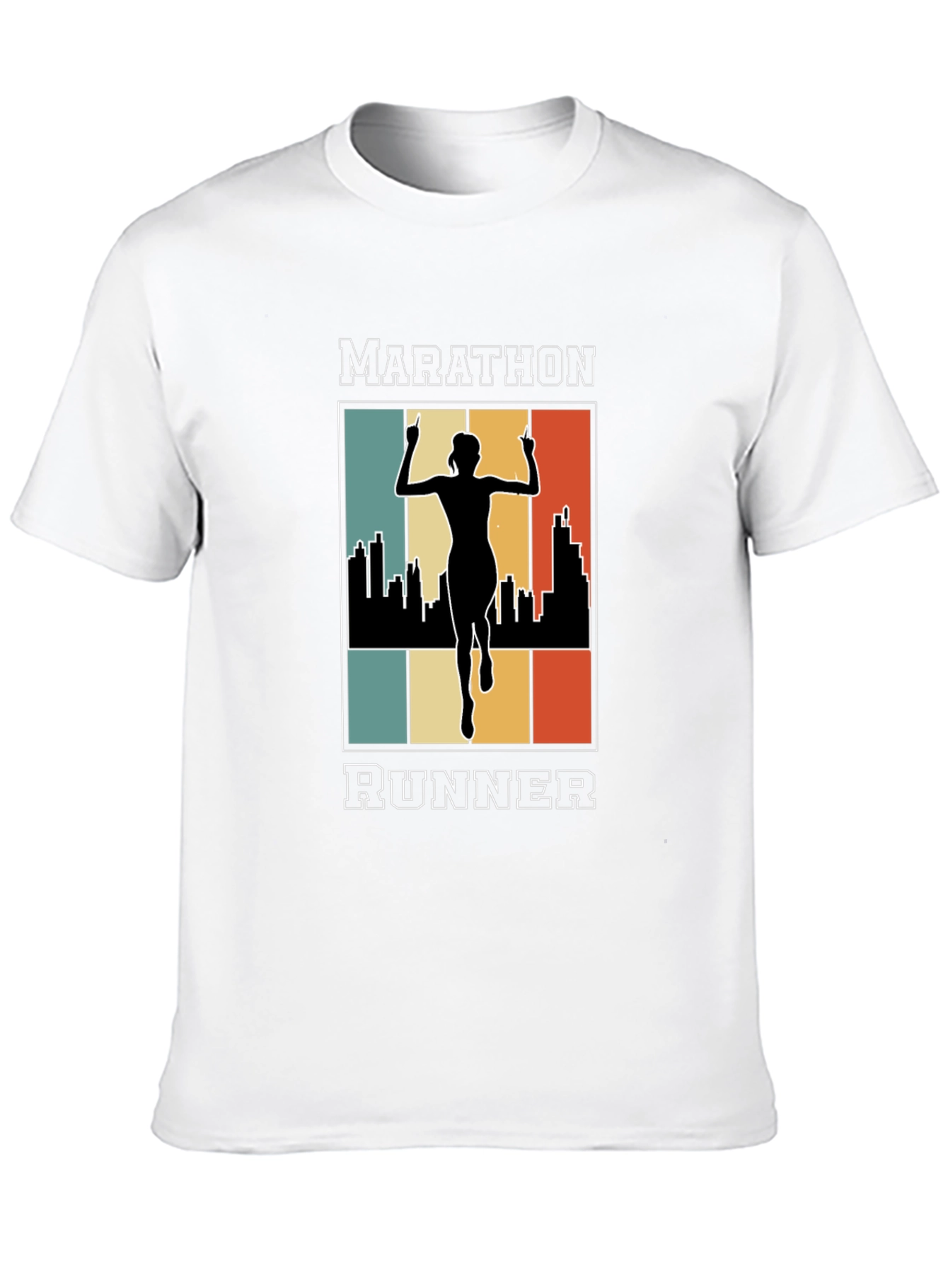 Marathon Runner Graphic T-Shirt - Retro Cityscape Design
