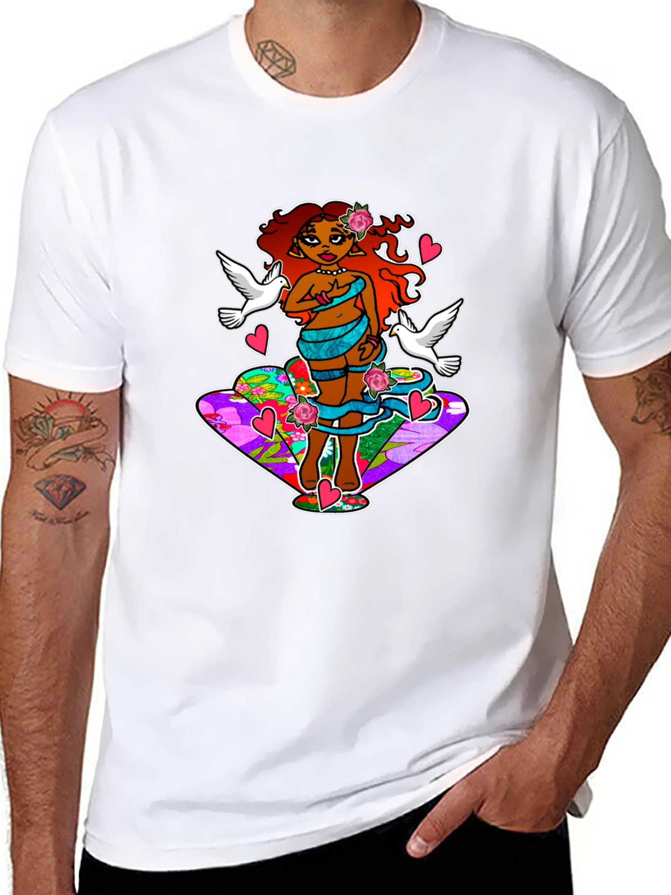 Fantasy Art T-Shirt: Love & Doves Graphic Tee