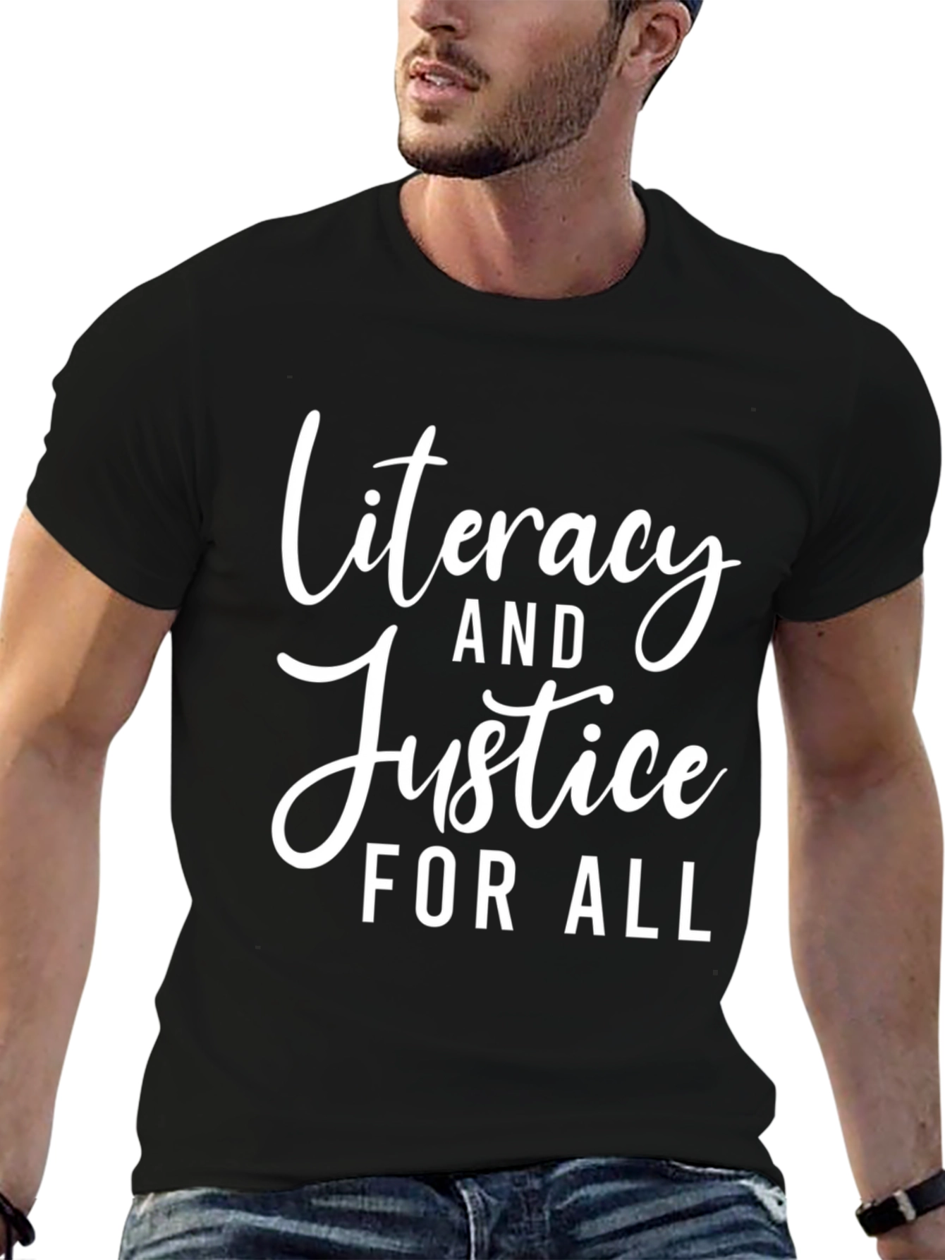 Literacy and Justice For All Black T-Shirt