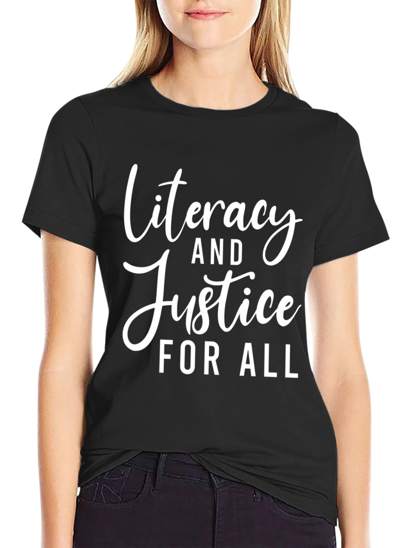Literacy and Justice For All Black T-Shirt