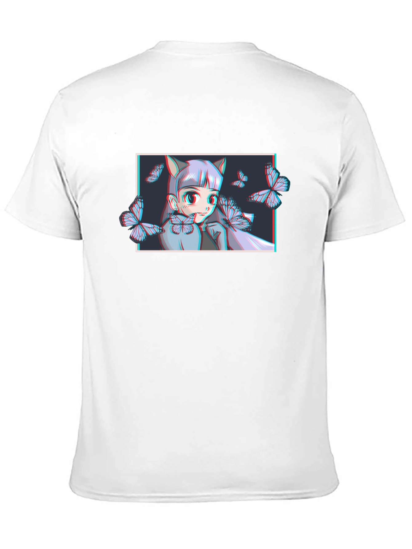 Anime Girl Butterfly Graphic T-Shirt - Black