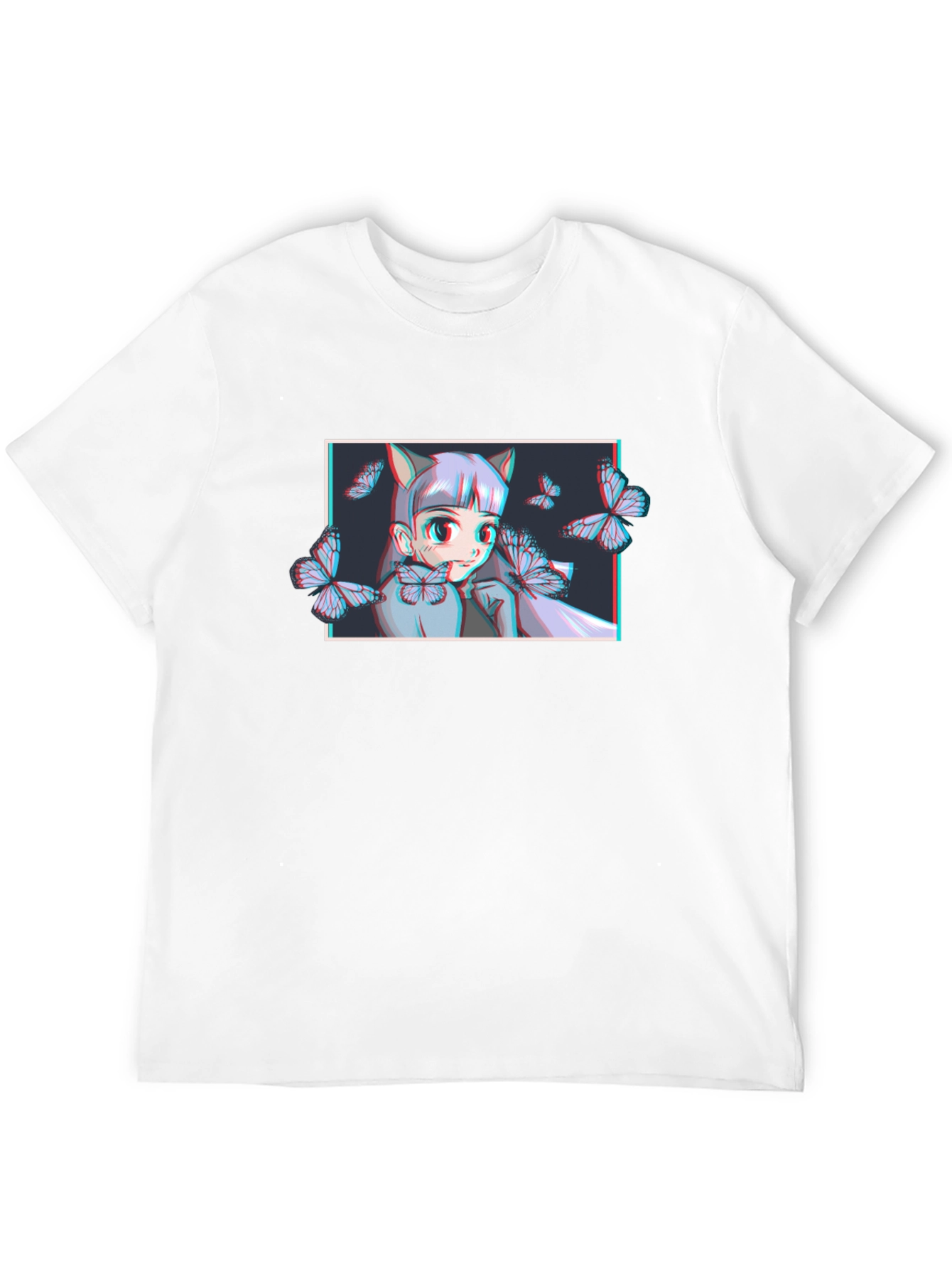 Anime Girl Butterfly Graphic T-Shirt - Black