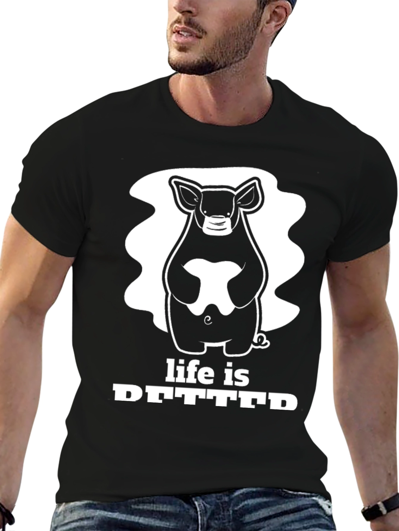 Life is Better with Pigs Black T-Shirt