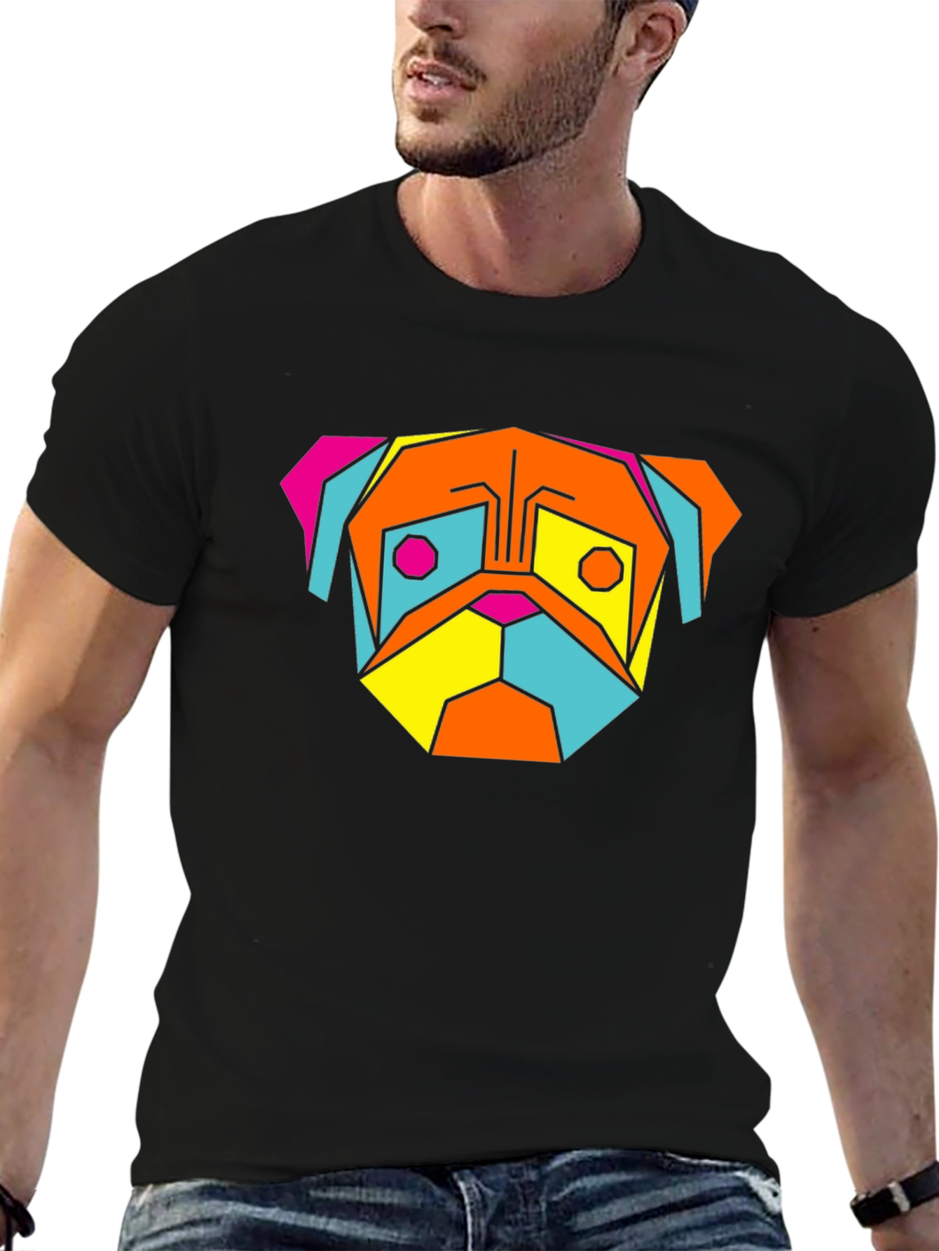 Geometric Pug T-Shirt - Modern Graphic Tee
