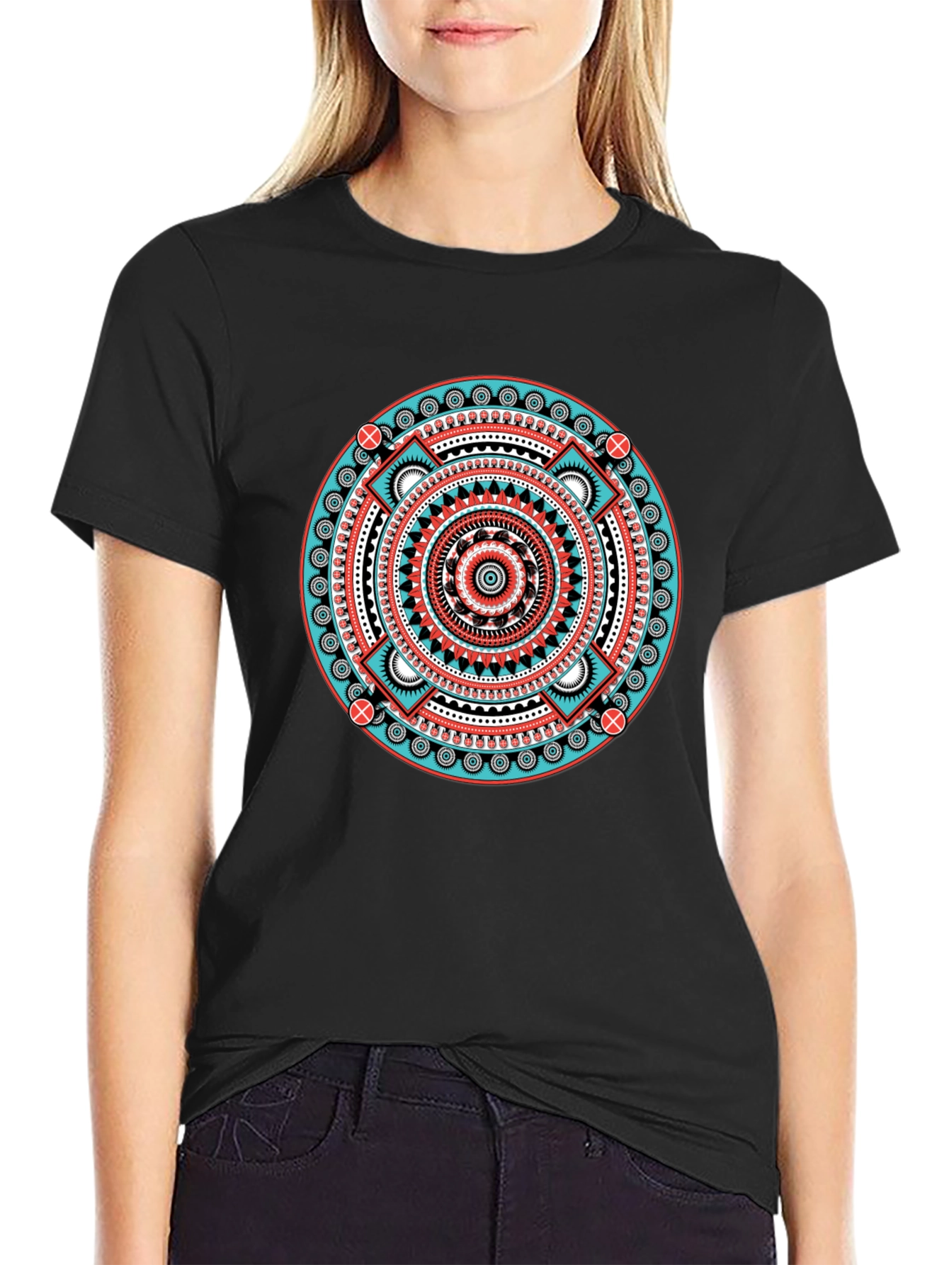 Aztec Mandala Graphic Tee - Black