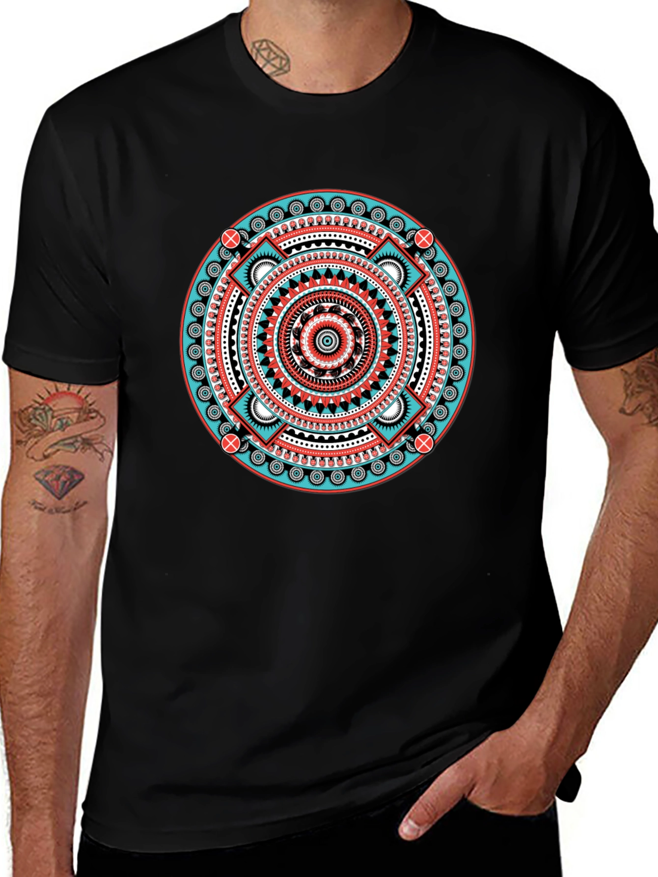 Aztec Mandala Graphic Tee - Black