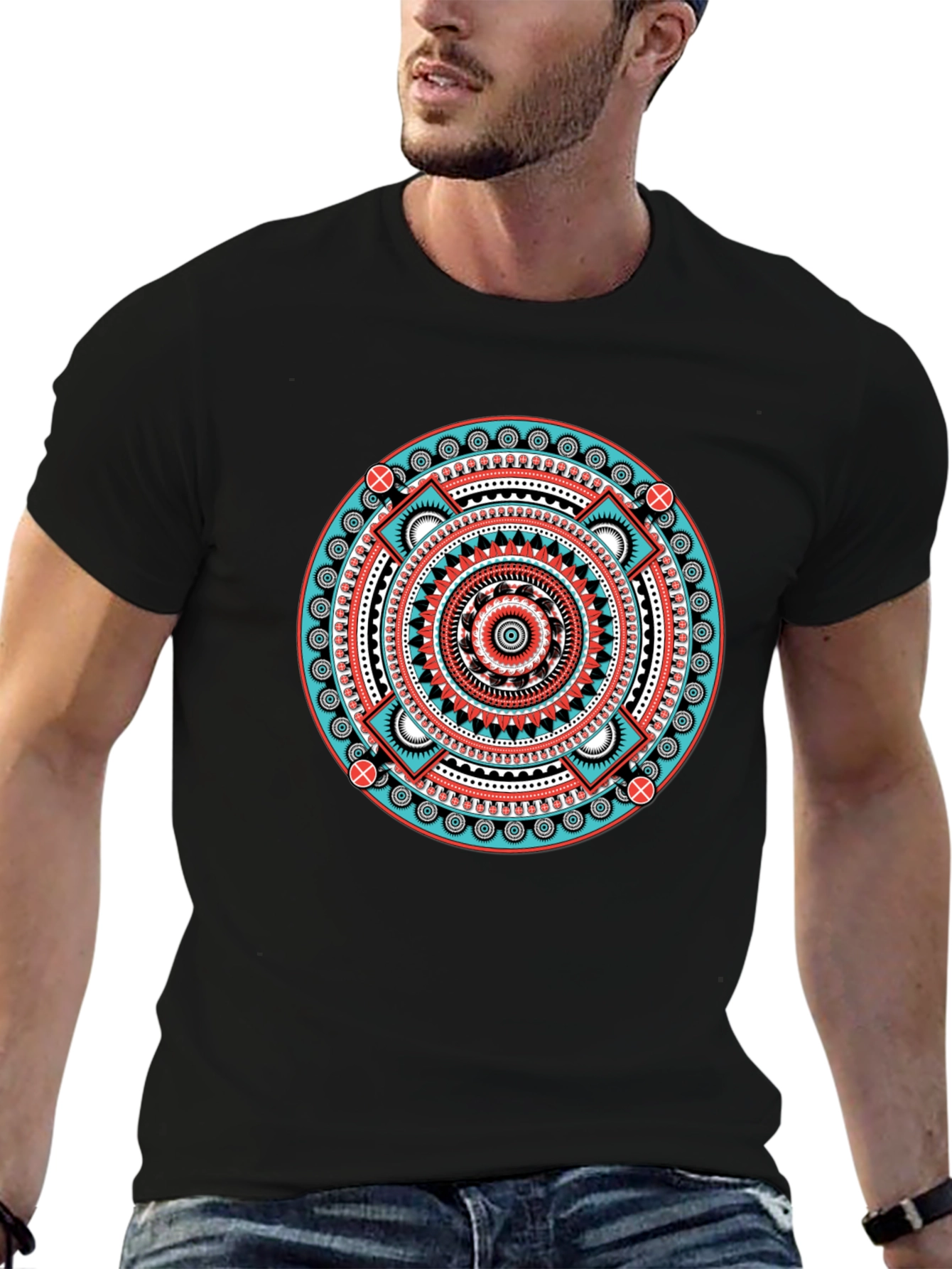 Aztec Mandala Graphic Tee - Black