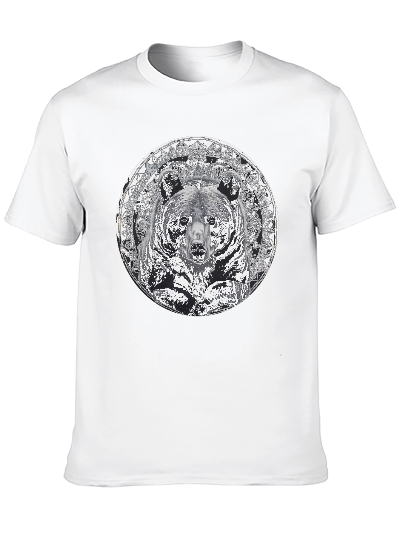 Bear Mandala Graphic Tee - Black Cotton Blend Shirt