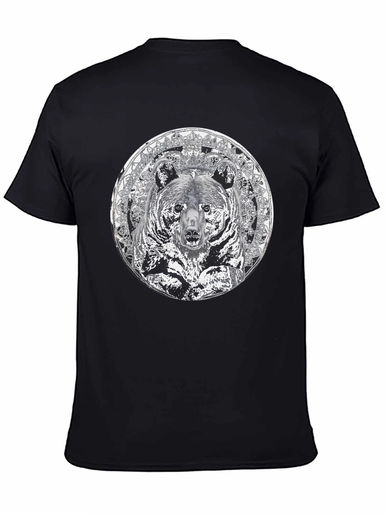 Bear Mandala Graphic Tee - Black Cotton Blend Shirt