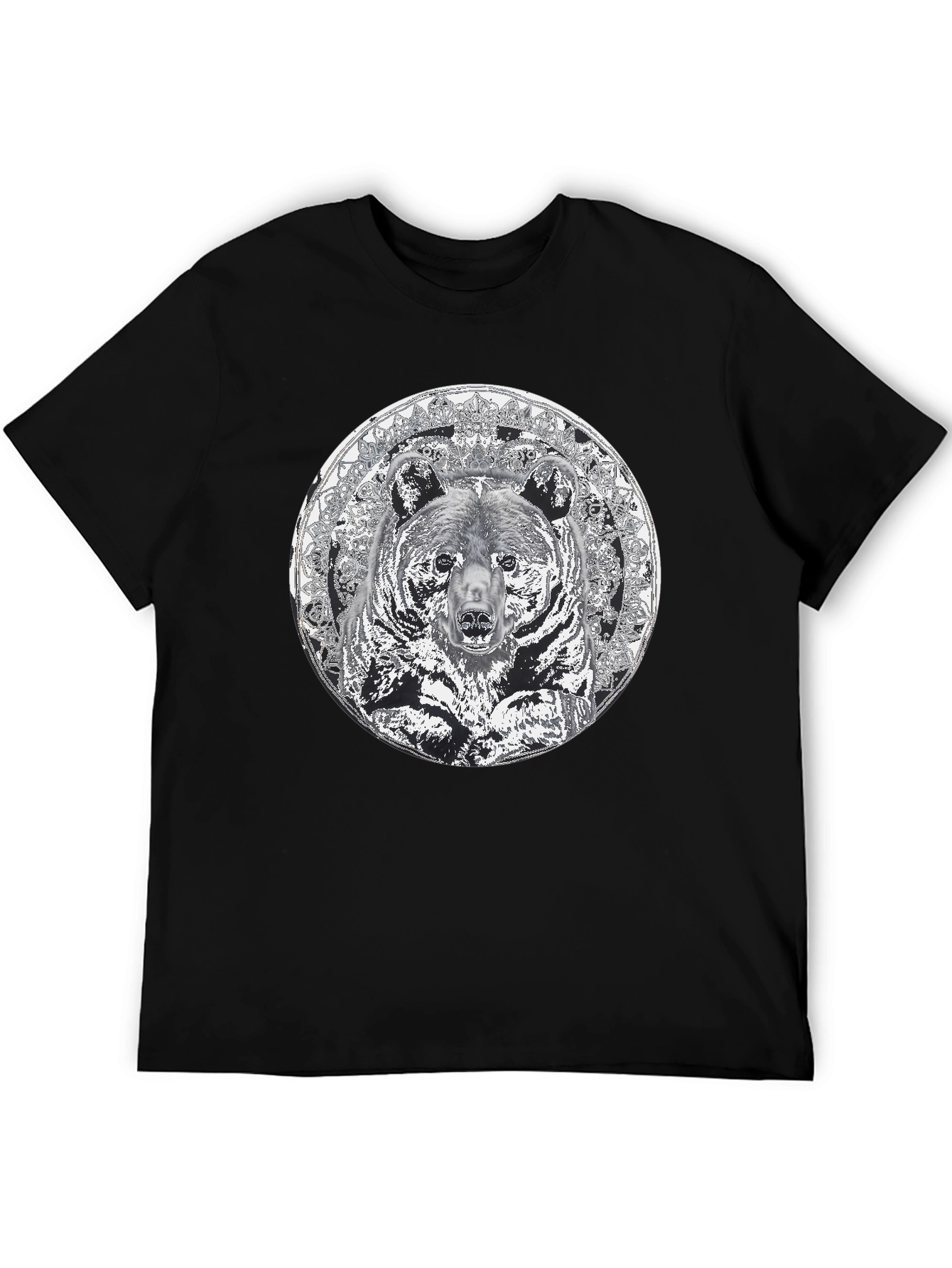 Bear Mandala Graphic Tee - Black Cotton Blend Shirt