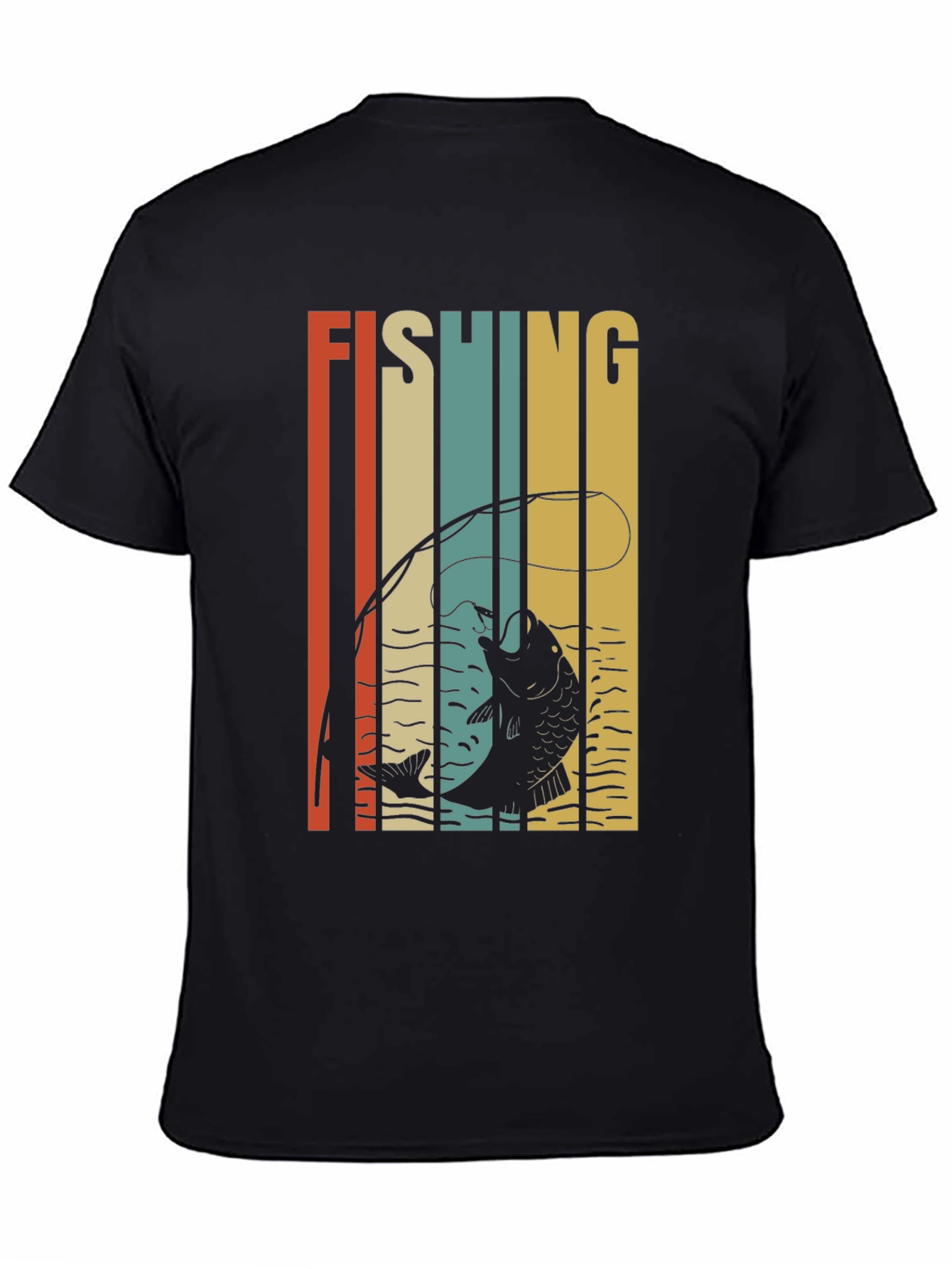 Retro Fishing Graphic T-Shirt - Black