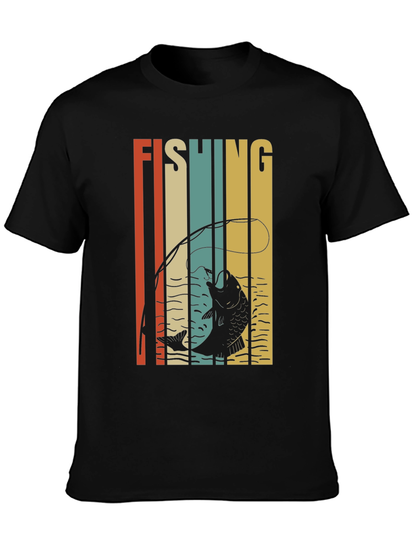 Retro Fishing Graphic T-Shirt - Black