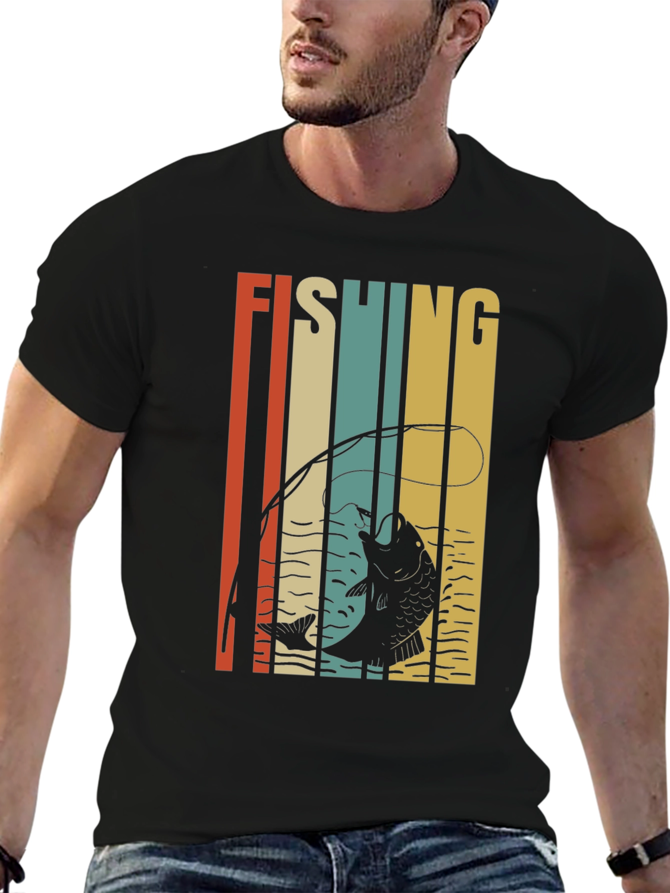 Retro Fishing Graphic T-Shirt - Black