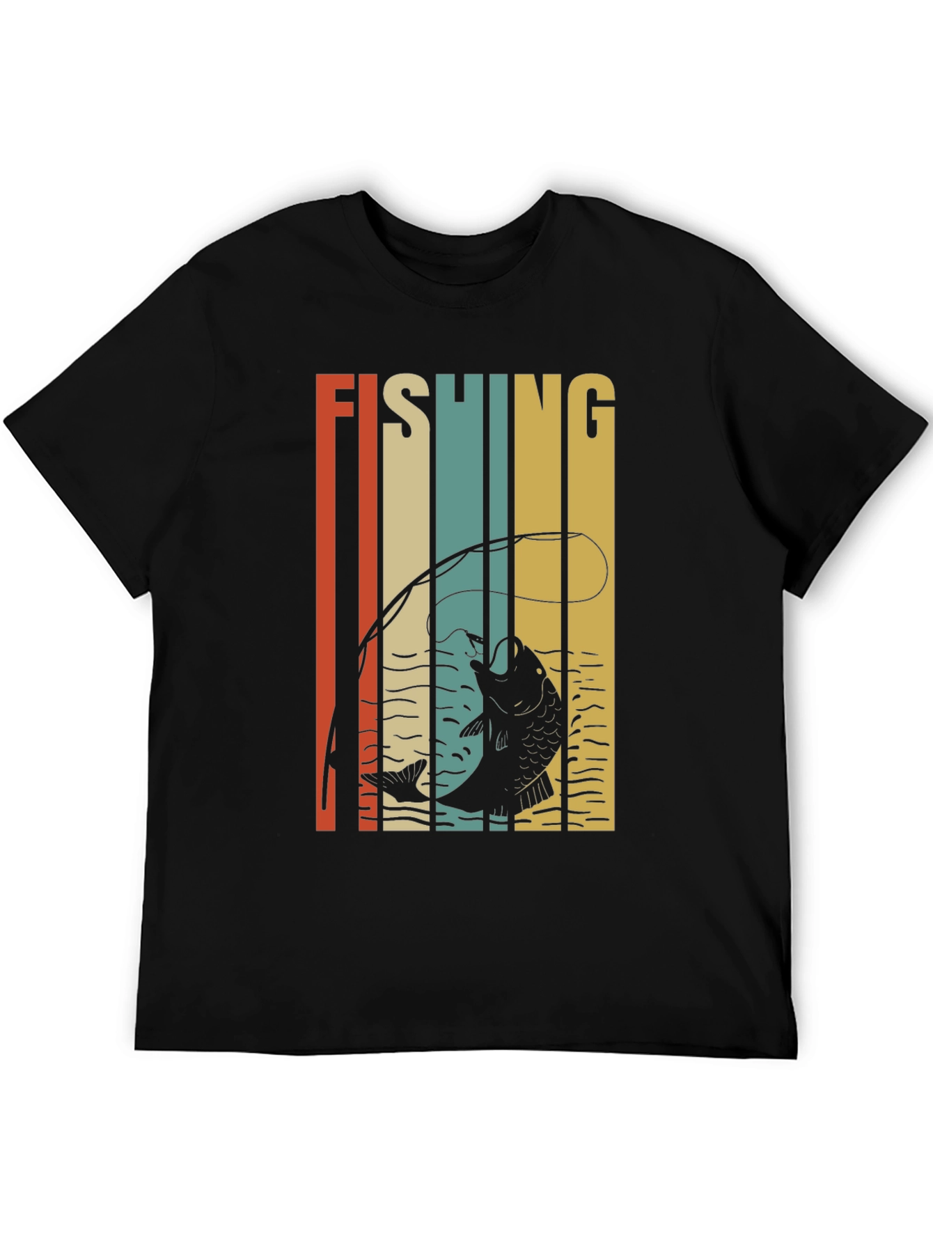 Retro Fishing Graphic T-Shirt - Black
