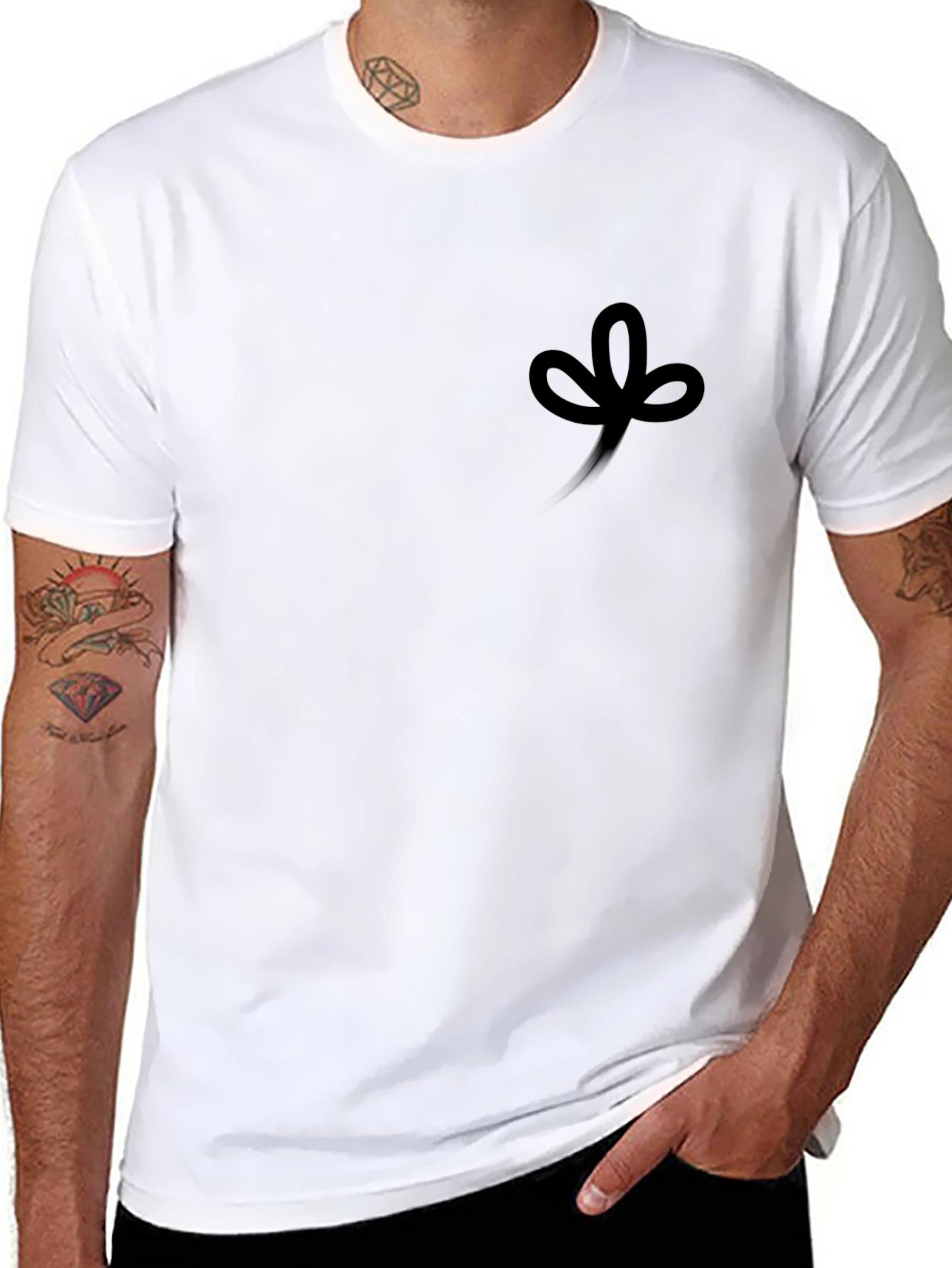 Mens Black Crew Neck T-Shirt with Clover Design