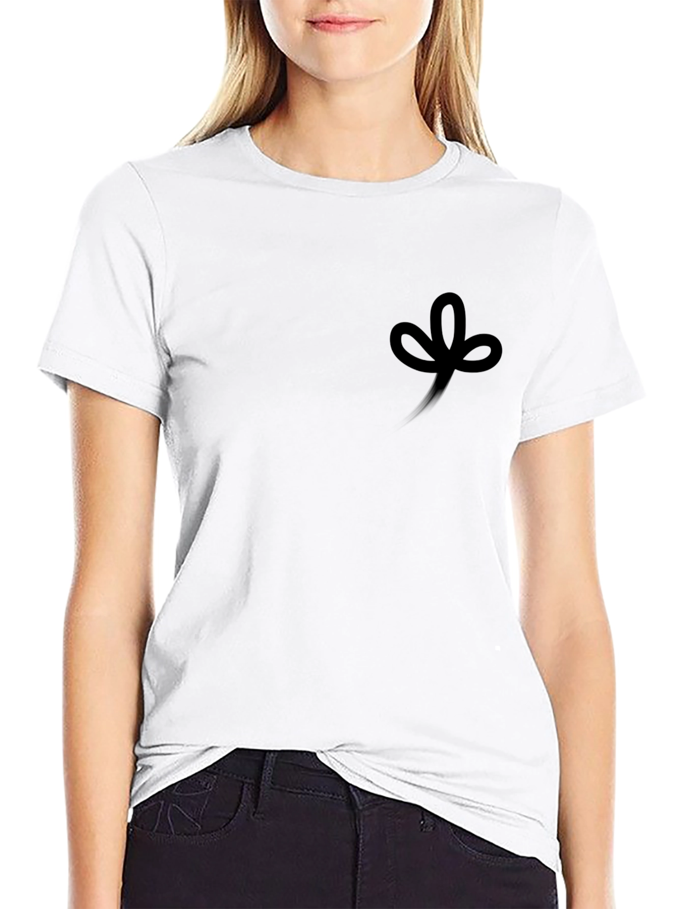 Mens Black Crew Neck T-Shirt with Clover Design